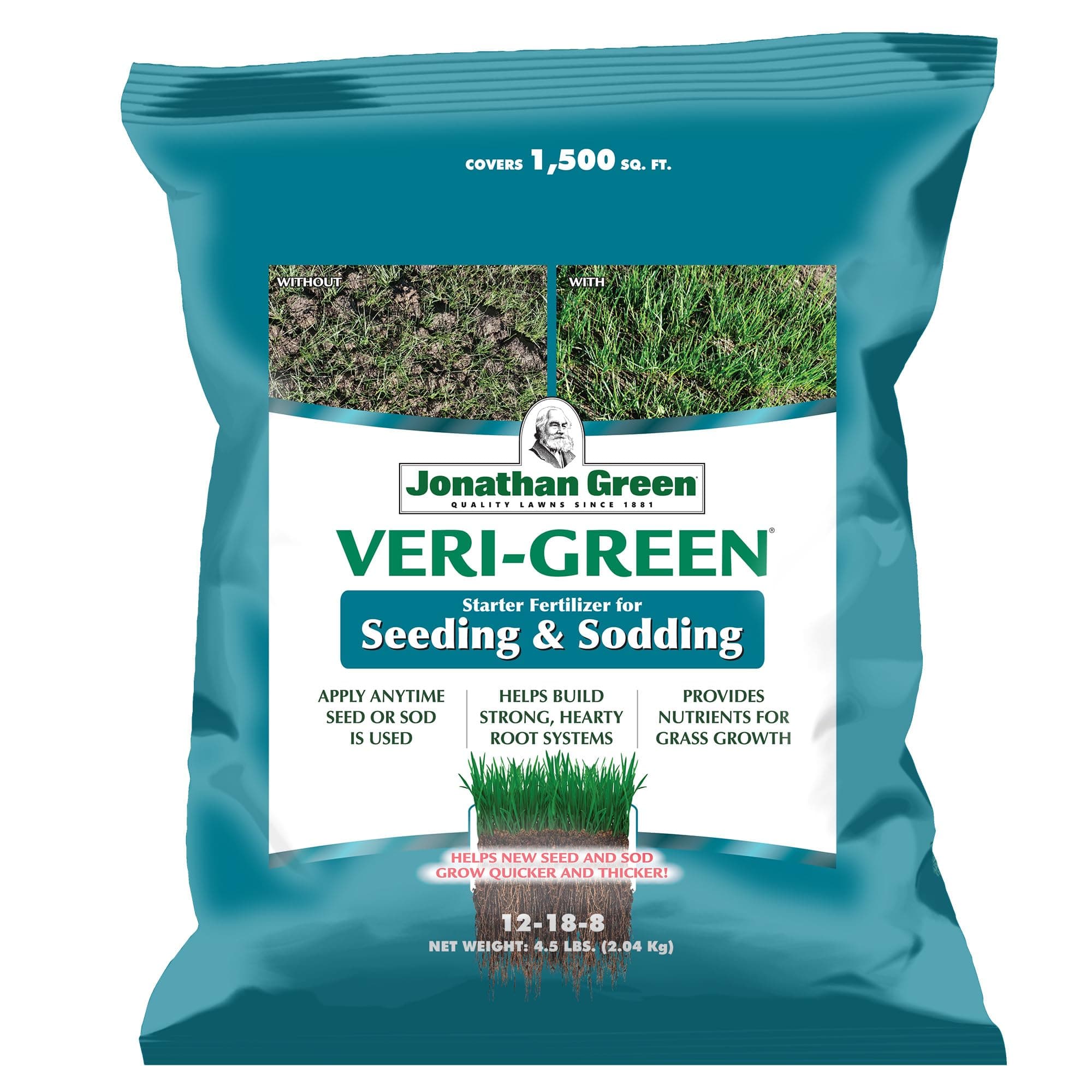 Jonathan Green (16006) Veri-Green Starter Fertilizer for Seeding & Sodding - 12-18-8 Starter Lawn Fertilizer (1,500 Sq. Ft.)