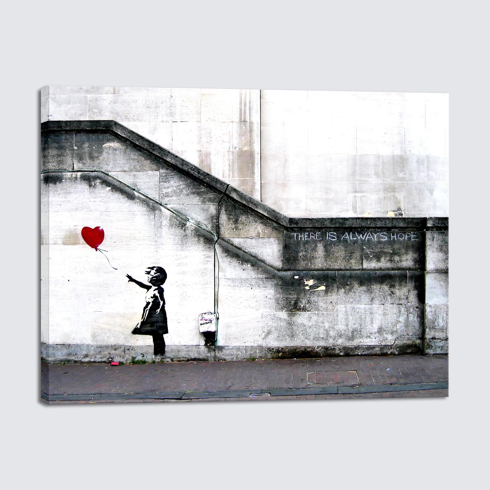 Wieco Art Banksy Grafitti Girl with Red Balloon Canvas Prints Wall Art Grey Love Pictures Paintings for Living Room Bedroom Home Decorations Modern Stretched and Framed Inspirational Giclee Artwork