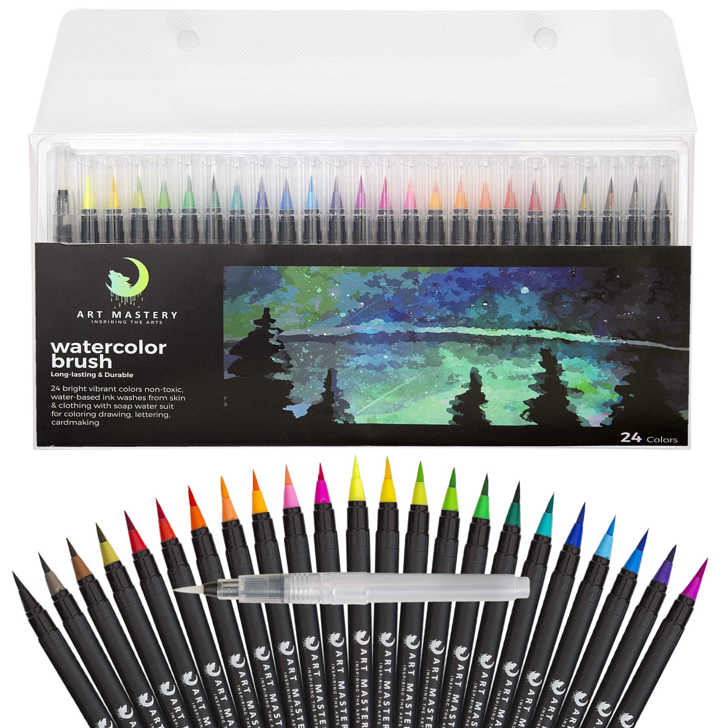 Real Brush Pens, 24-Pack with Flexible Brush Tip, Professional Watercolor Brush Pens for Drawing, Painting, Coloring, More, 100% Non Toxic, Multi Color, Works Great with Watercolor Paper