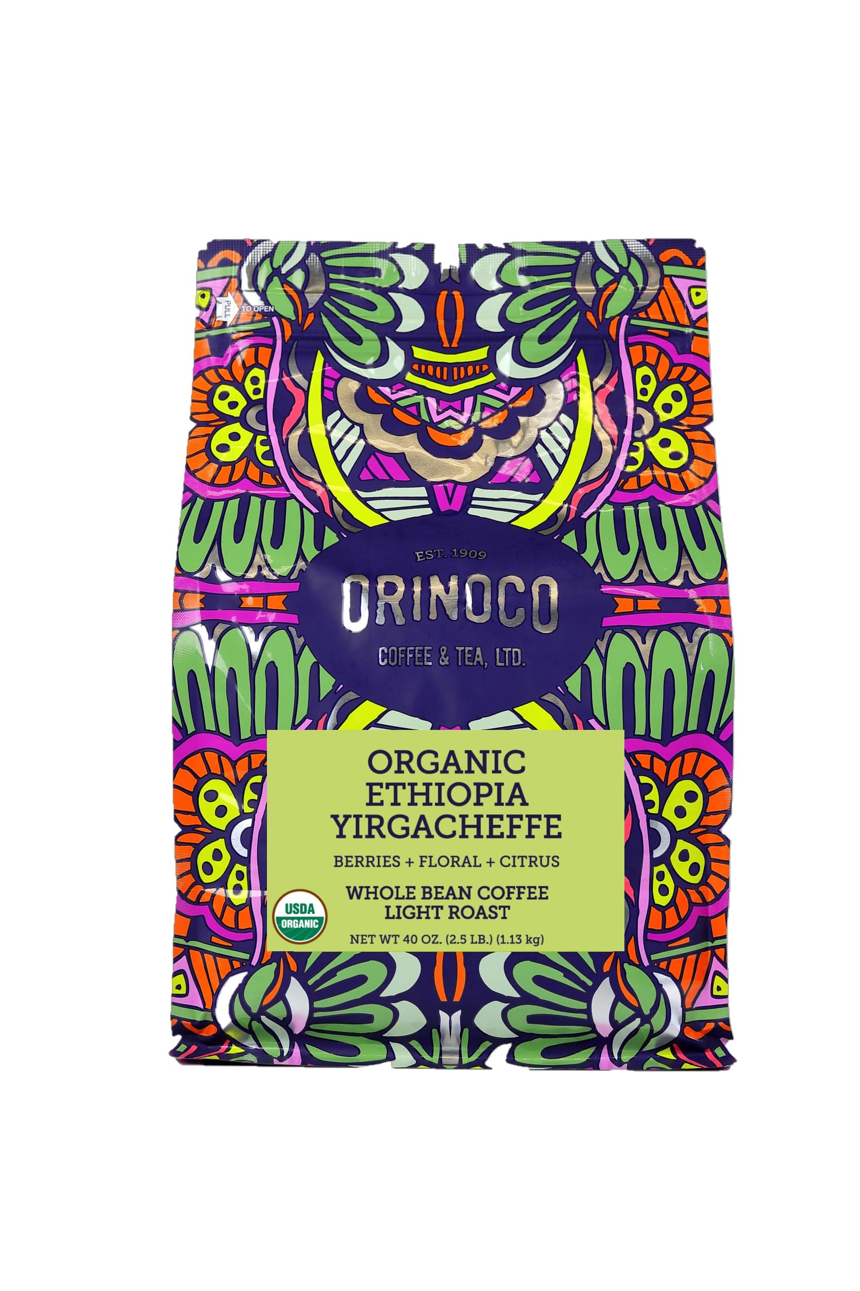 Orinoco Organic Ethiopian Yirgacheffe 2.5lb bag, Light Roast, Whole Bean Coffee, 100% Arabica beans…
