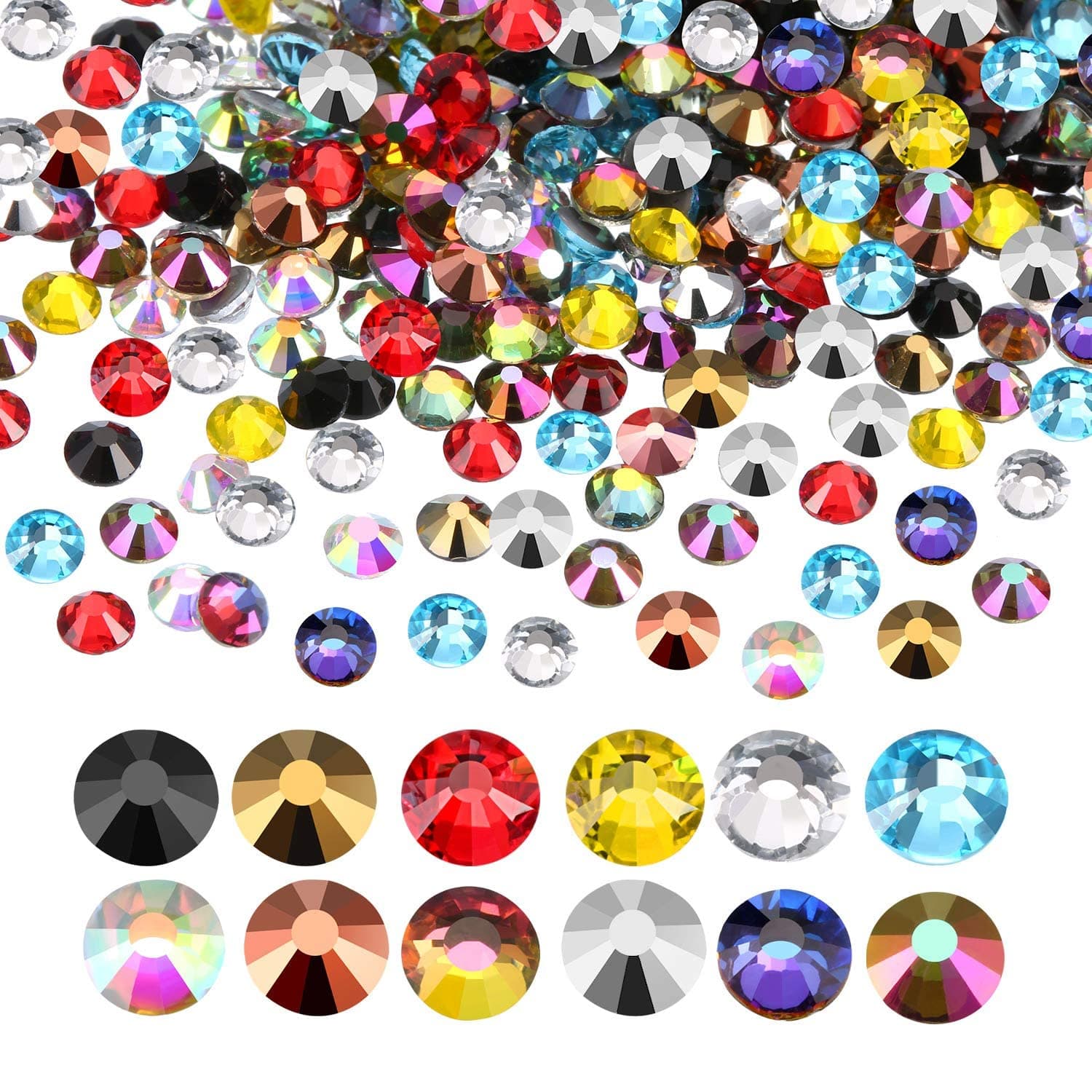 1440 Pack Crystal Flat Back Rhinestone Round Diamante Gems, Non-Self-Adhesive (Multicolor, 5 MM)