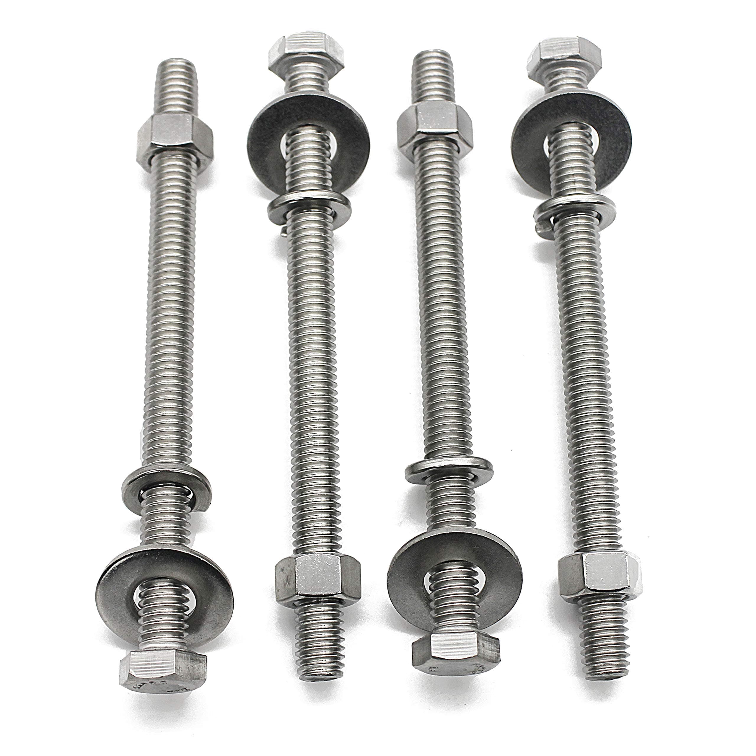 (4 Sets) 3/8-16x4 Stainless Steel Hex Head Screws Bolts, Nuts, Flat & Lock Washers, 18-8 (304) S/S, Fully Threaded by Bolt Fullerkreg