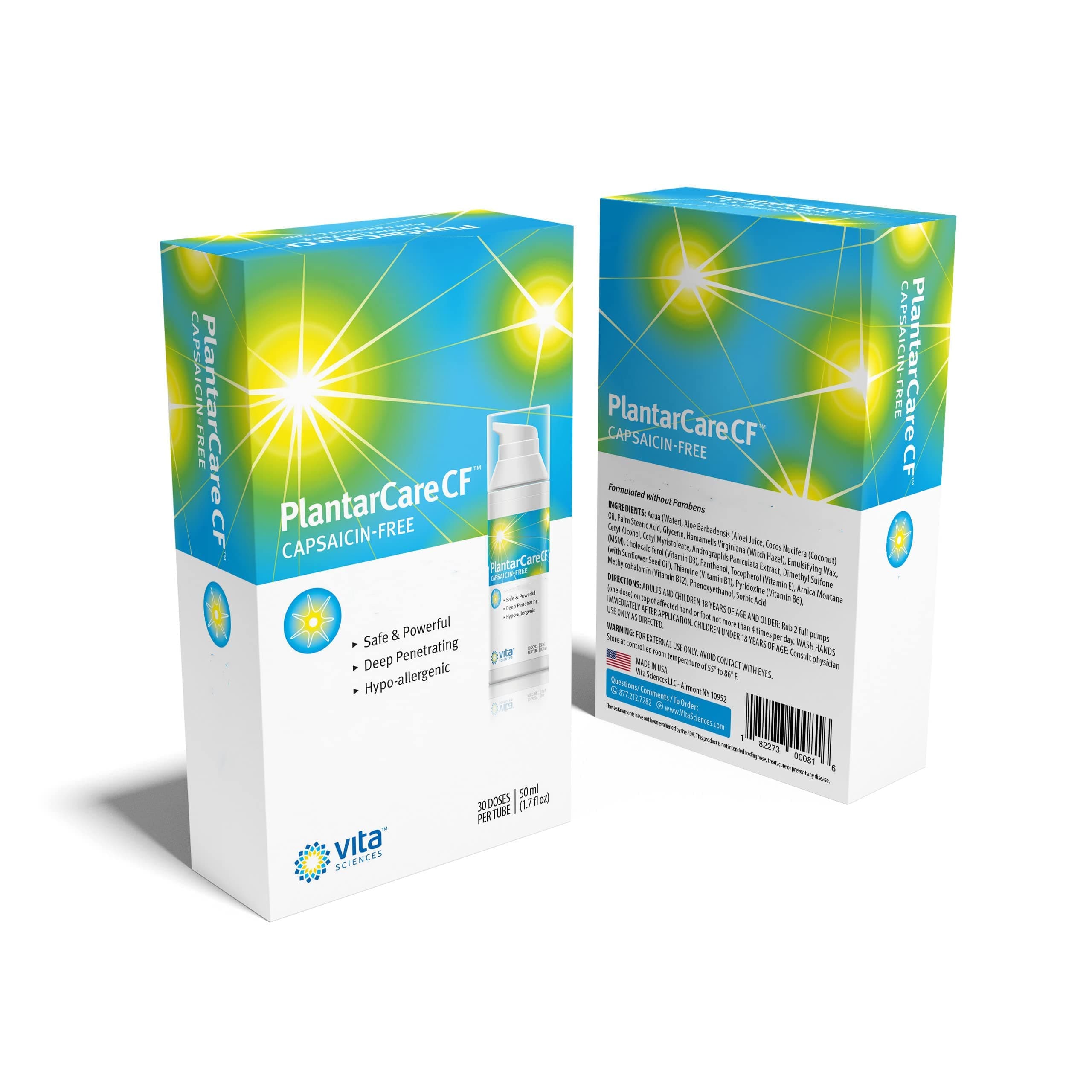 Vita Sciences PlantarCare CF - Revive Your Feet with Fast Acting Cream for Plantar Area, Soothes Tissues Across The Bottom of The Foot - Capsaicin-Free Formula for a Refreshing Experience