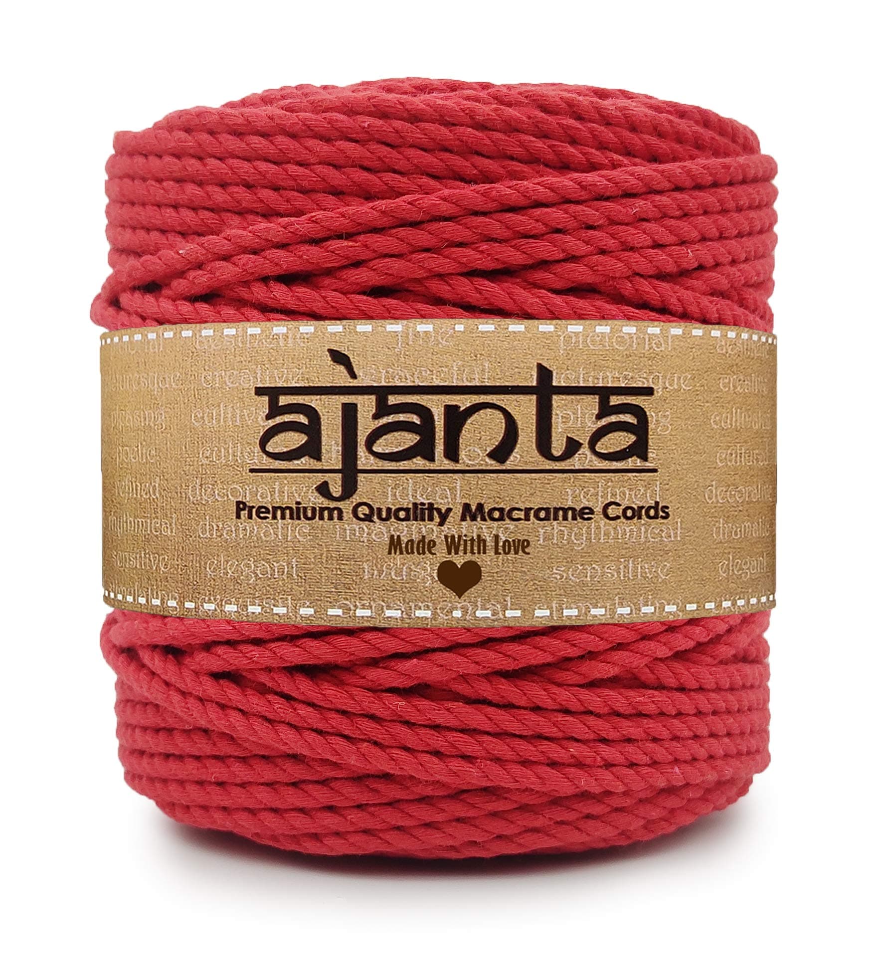 Ajanta | 3 Ply Twisted Macrame Polyester Thread, Cord Dori (100 Meters, 4mm) for Macrame DIY and Other Projects (Red)