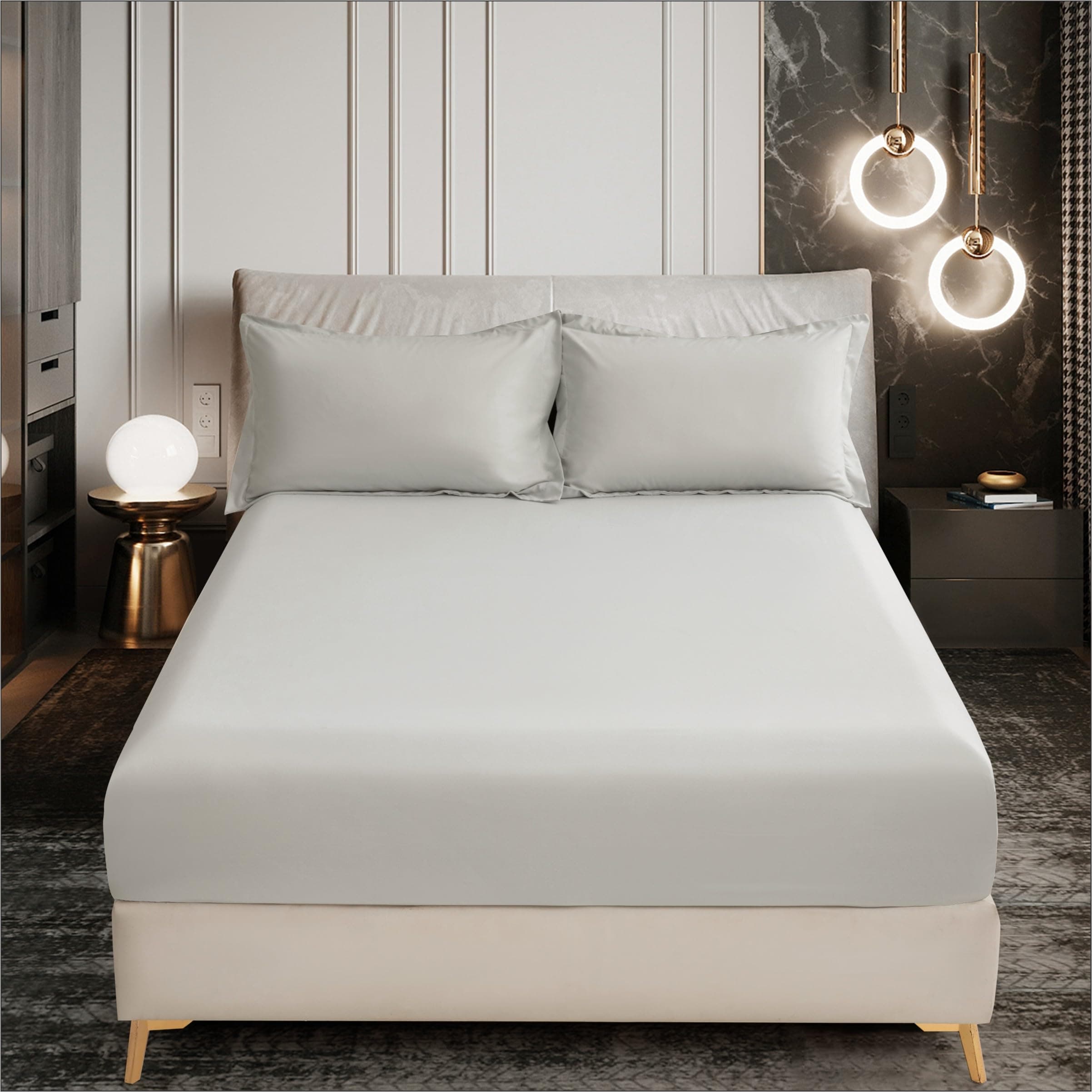 D DONETELLA FEEL THE LUXURYBedding Fitted Sheet - Fits 90x190 Cm Bed For Single Bed 2 Pcs (1 Fitted Sheet and 1 Pillowcase) - 30 Cm Deep Pocket - Solid Bed Sheet