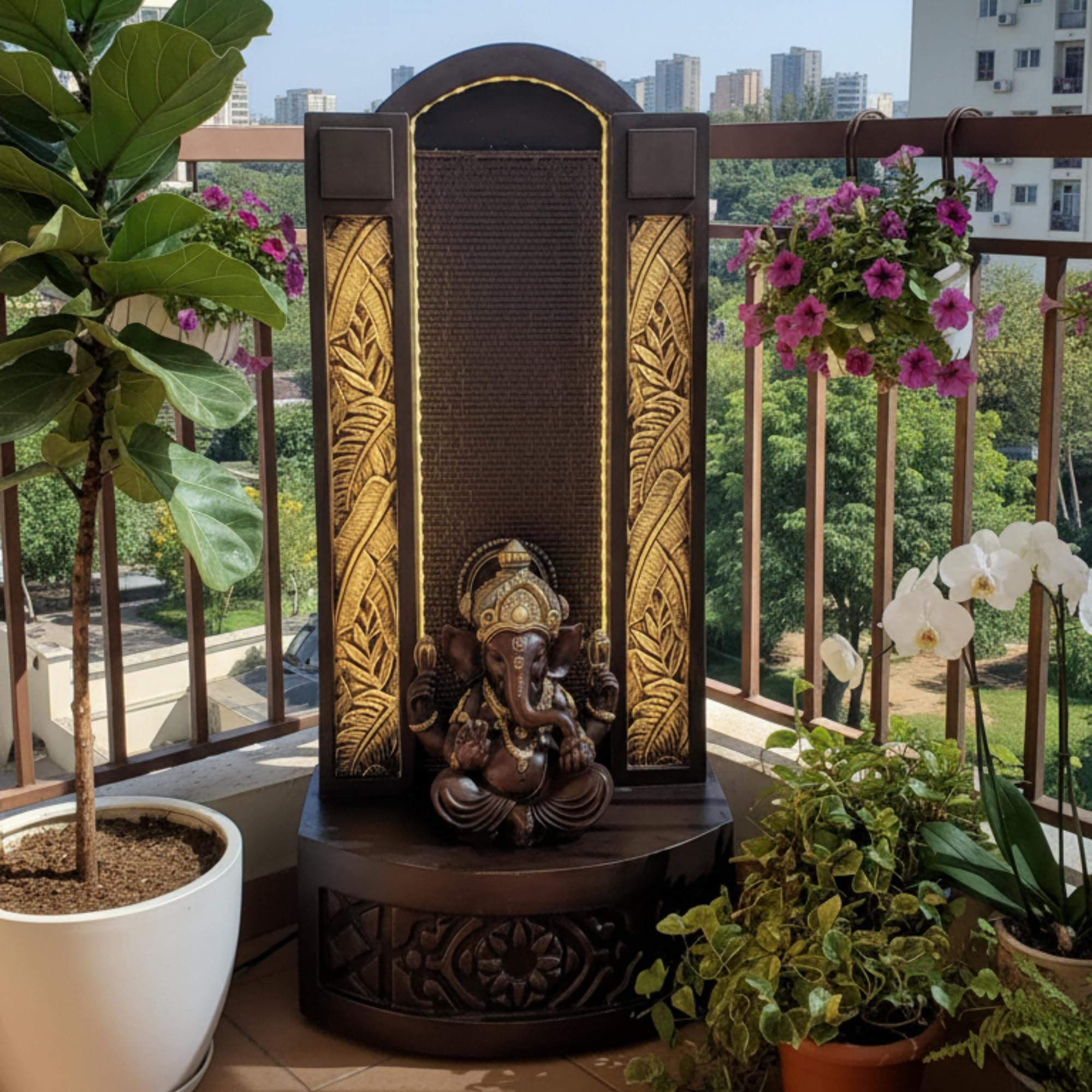 Expleasia, Exuberant & Luxury Decor Slate Ganesha 4Ft Fountain For Home, Ganesha Water Fountain Big Size, Water Fountain For Home Vastu, Waterfall Fountain Indoor Home Décor (Brown)