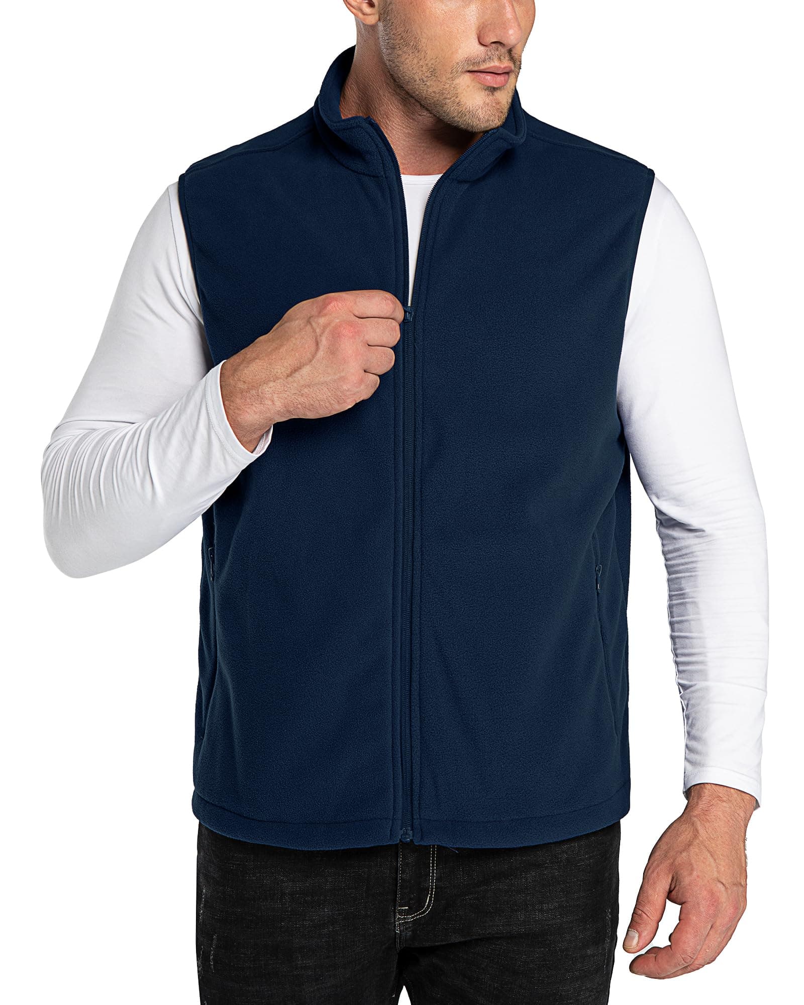 33,000ft Men's Fleece Gilets Lightweight Sleeveless Jacket Vest Windproof Bodywarmer Outerwear Golf Gilet With Zip Pockets for Hiking Cycling Running