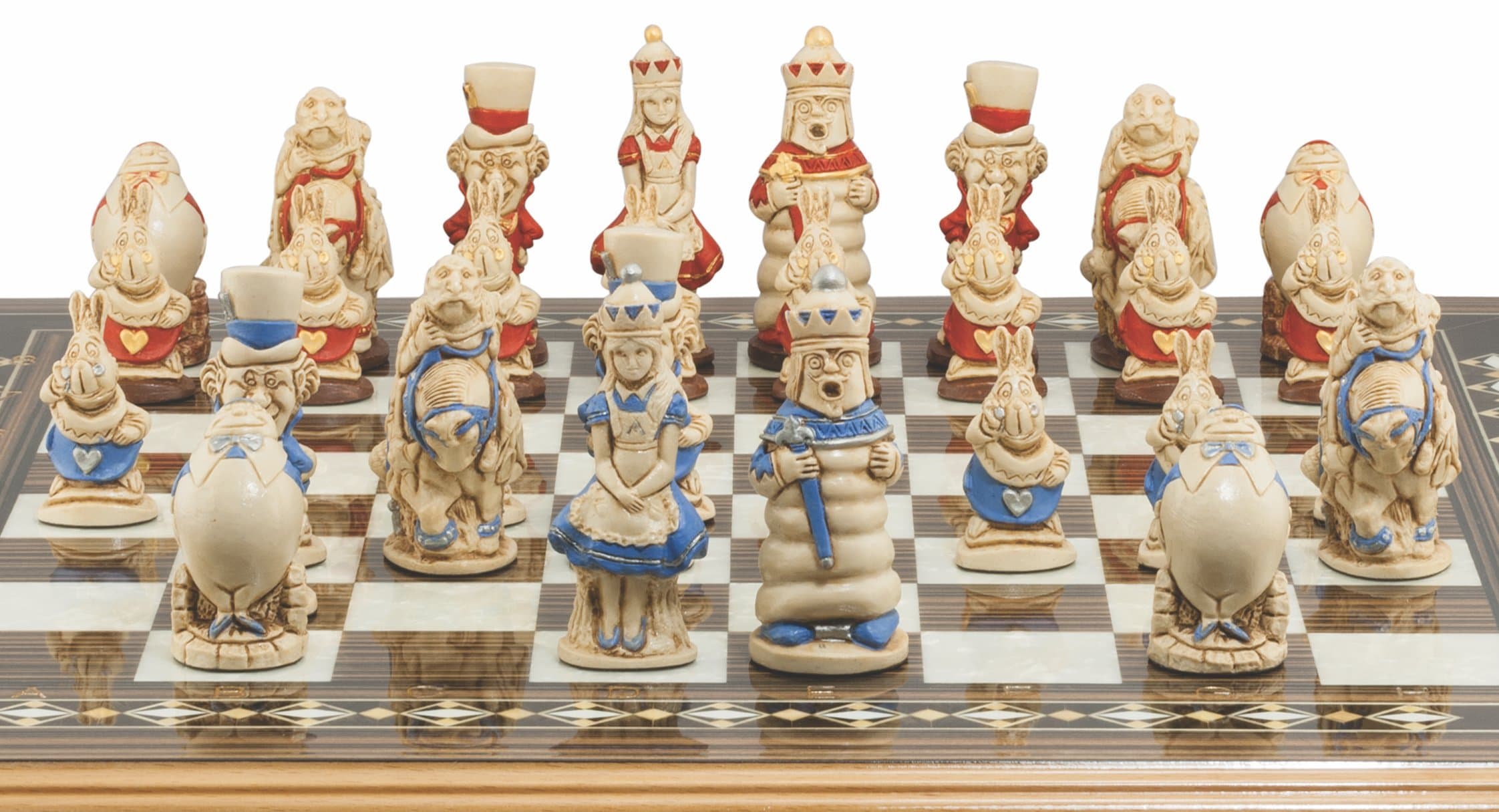 Hand Painted Alice in Wonderland Chess Set