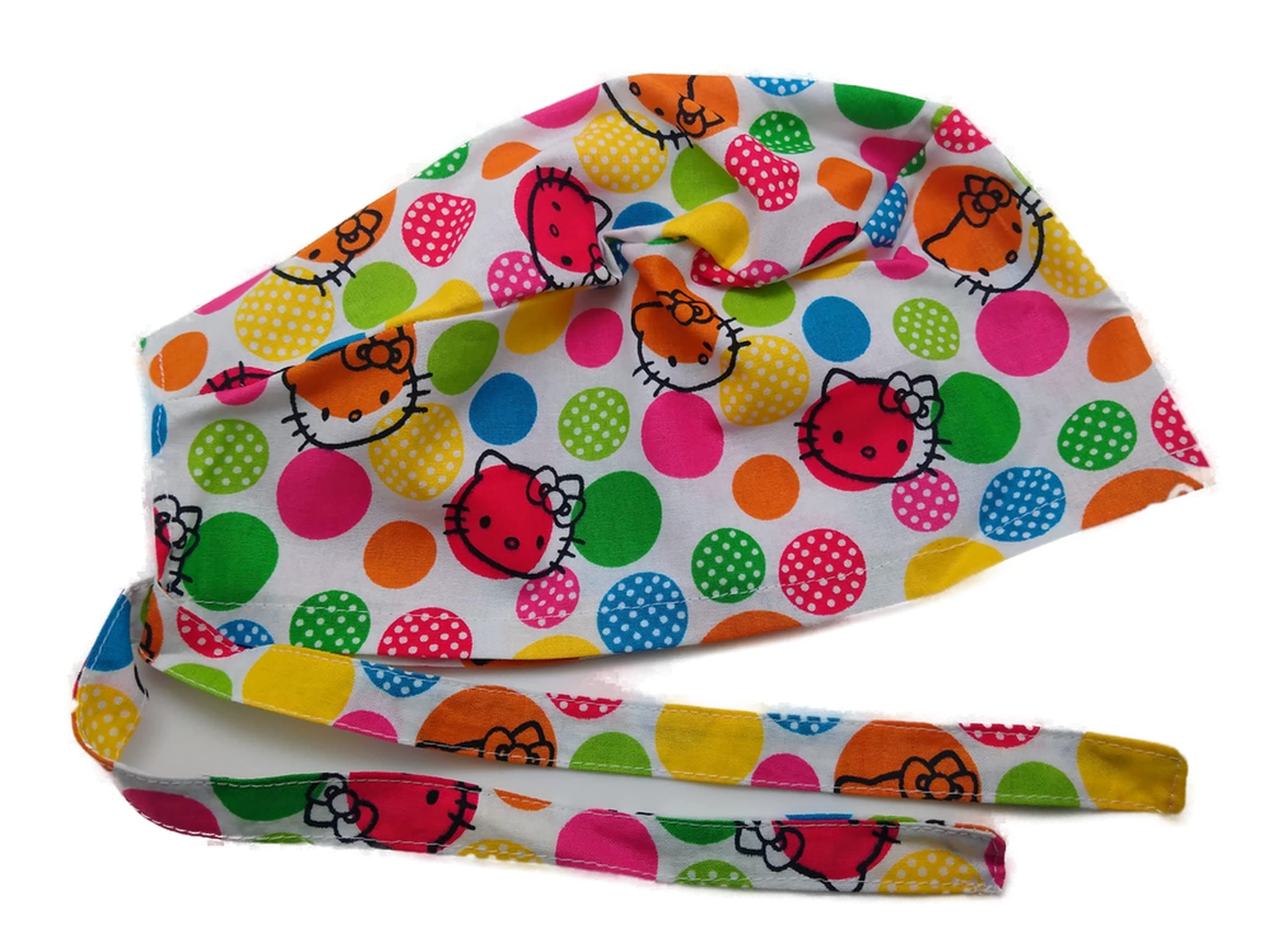Scrub Hat Cartoon Characters Colorful Circles Polka Dots Fabric Cap Skull Do-Rag