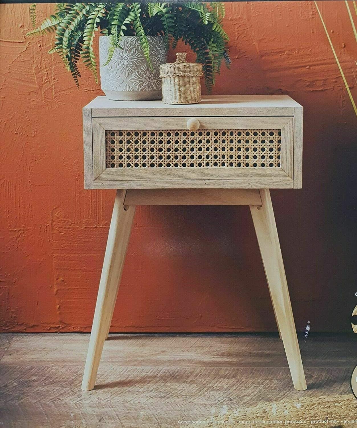 Scotvision Urban Paradise Bedside Table Vintage Cane Side Table Cabinet Lamp Table -Natural