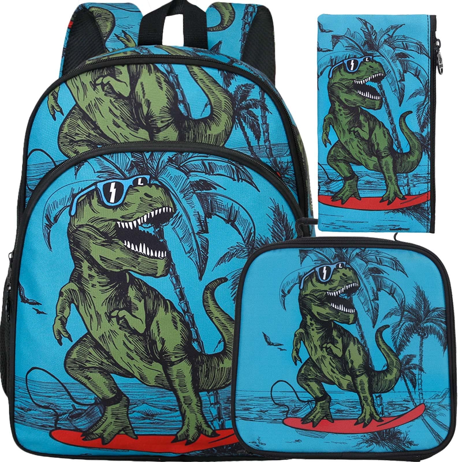 AGSDON Dinosaur Backpack for Boys, 16" Preschool Bookbag and Lunch Box for Elementary Kids