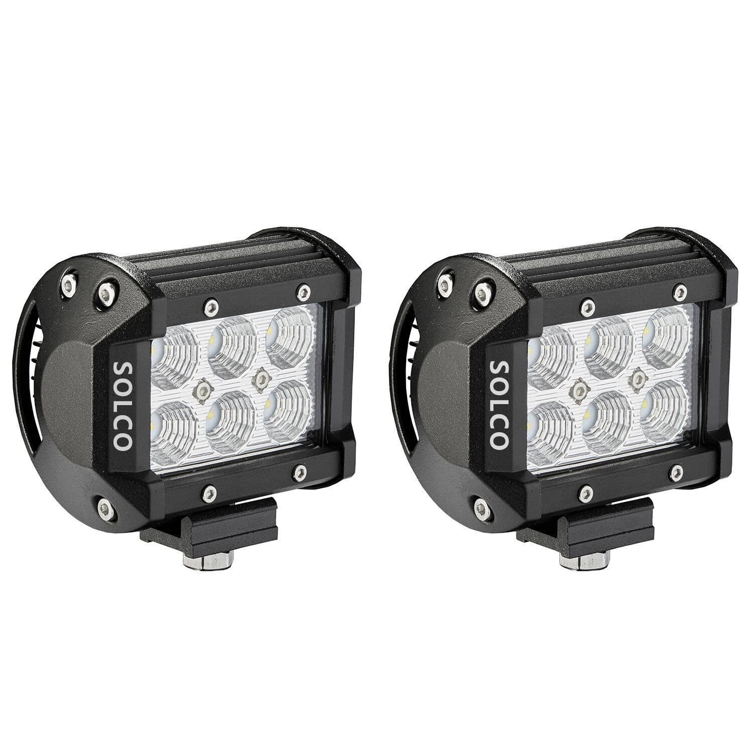 SOLCO LED Light Bar 2PCS 4 inch 18W Flood Beam Cree LED Work Light Led Bar Off Road IP67 Waterproof Fog Lights Driving Lights for Pickup Camper Jeep Trucks SUV UTV Tanks 4WD Van ATV,1 Year Warranty