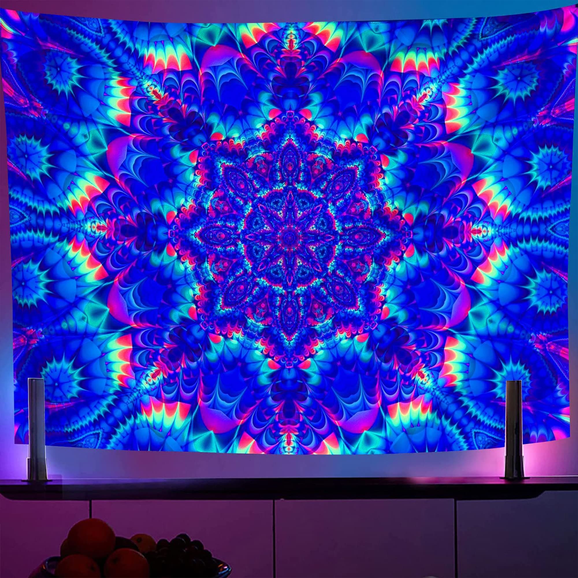 OSVINO Blacklight Mandala Tapestry 200x150CM Psychedelic Boho Tapestry Colorful Backdrop Bohemian Room Decor UV Reactive Hippie Wall Posters for Bedroom, Mandala