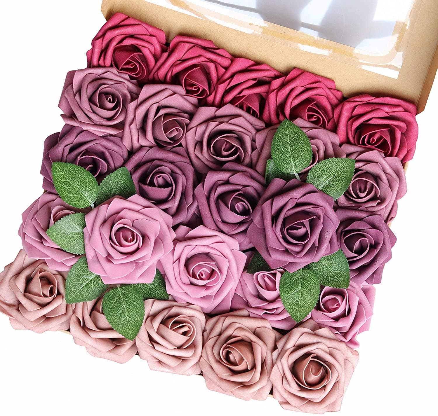Umiss Artificial Roses Flowers Real Looking Floral Fake Flowers for DIY Wedding Centerpieces Bouquets Home Party Bridal Shower Decoration (Berry Pink)