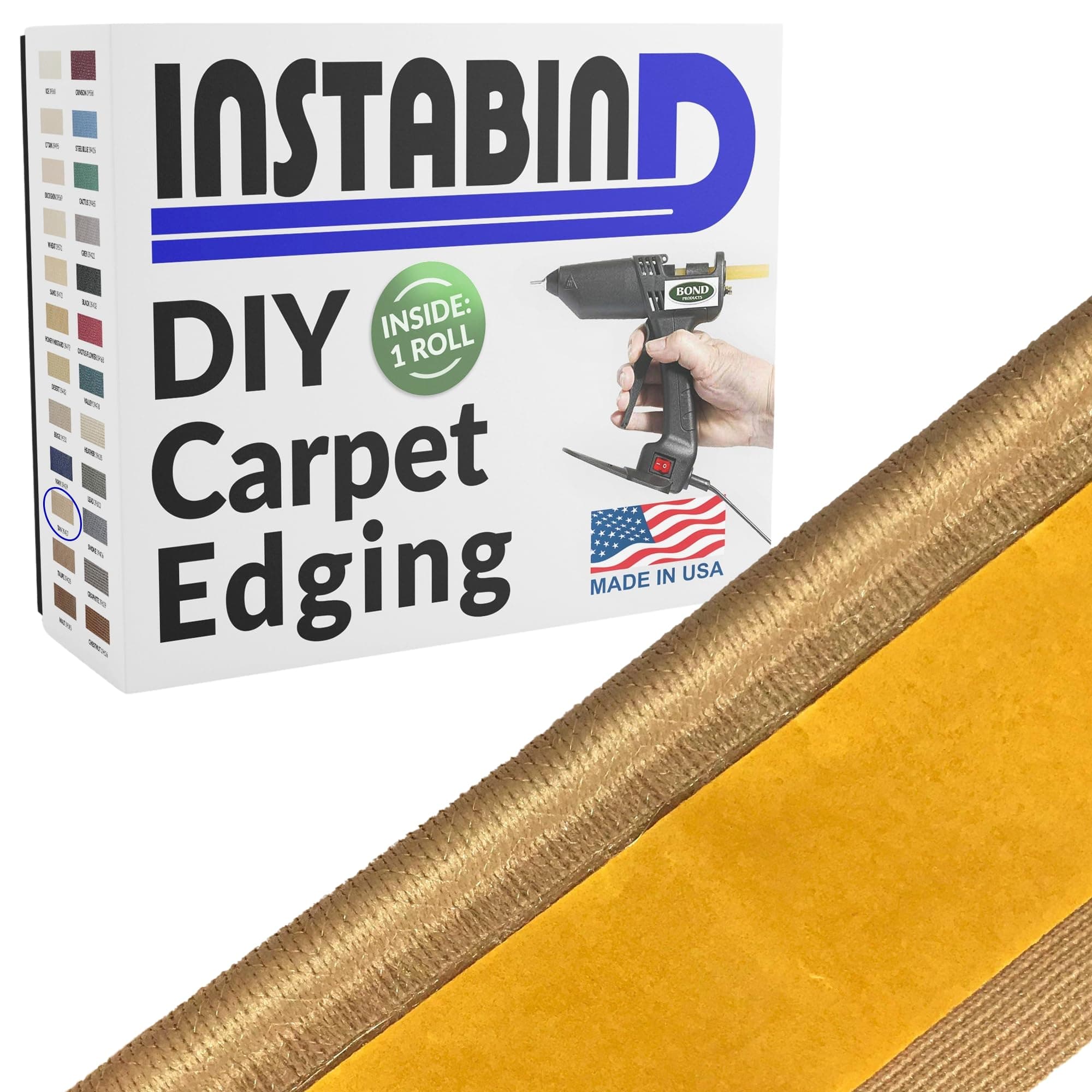 Instabind Carpet Binding - Regular Style, Rug Binding, Ideal for Area Rugs, Durable Hold, DIY Carpet Finishing Edge - Tan, 54 ft Rolls