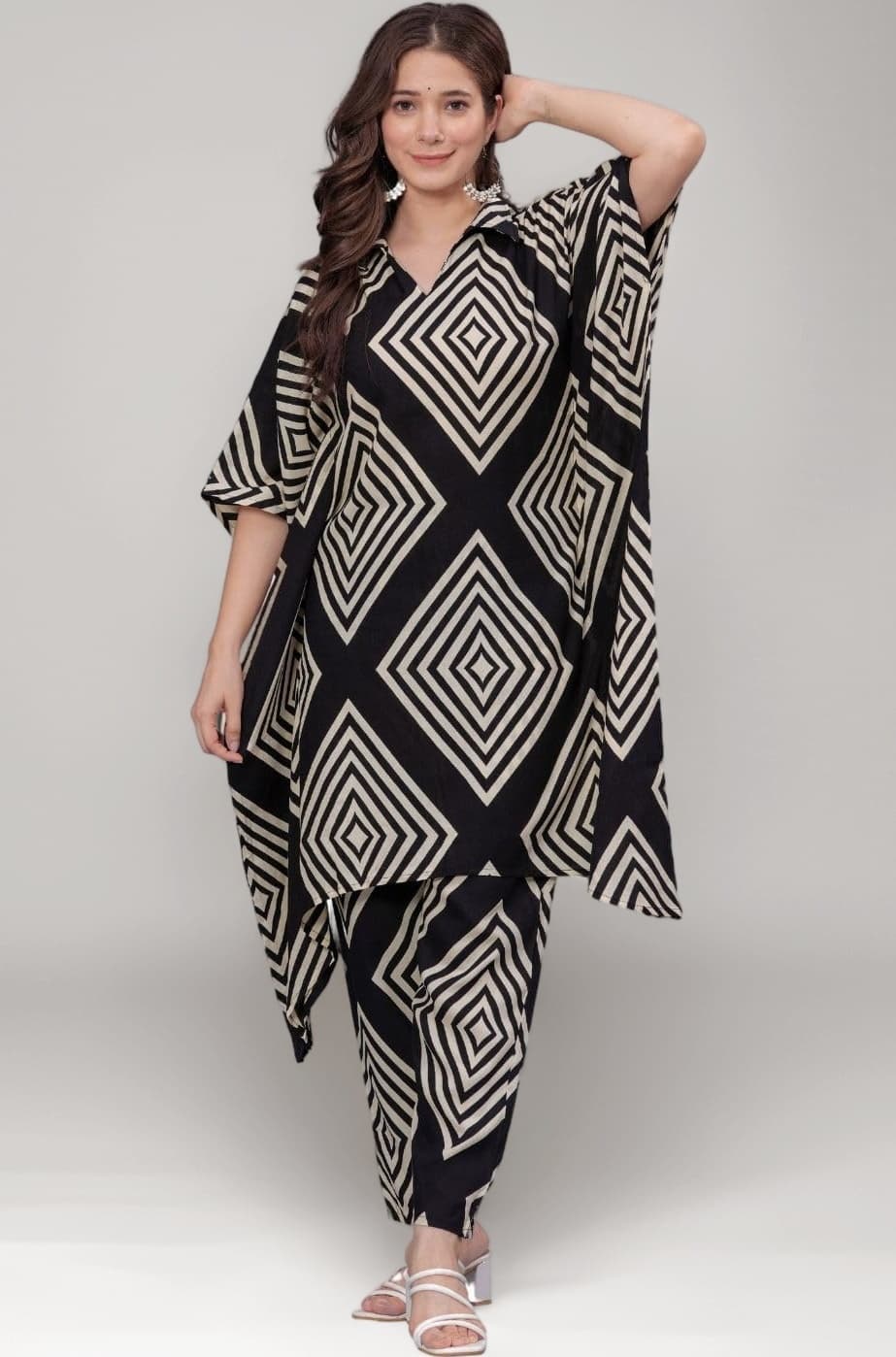 Rayon Women's Printed Kaftan Kurta Pant Set