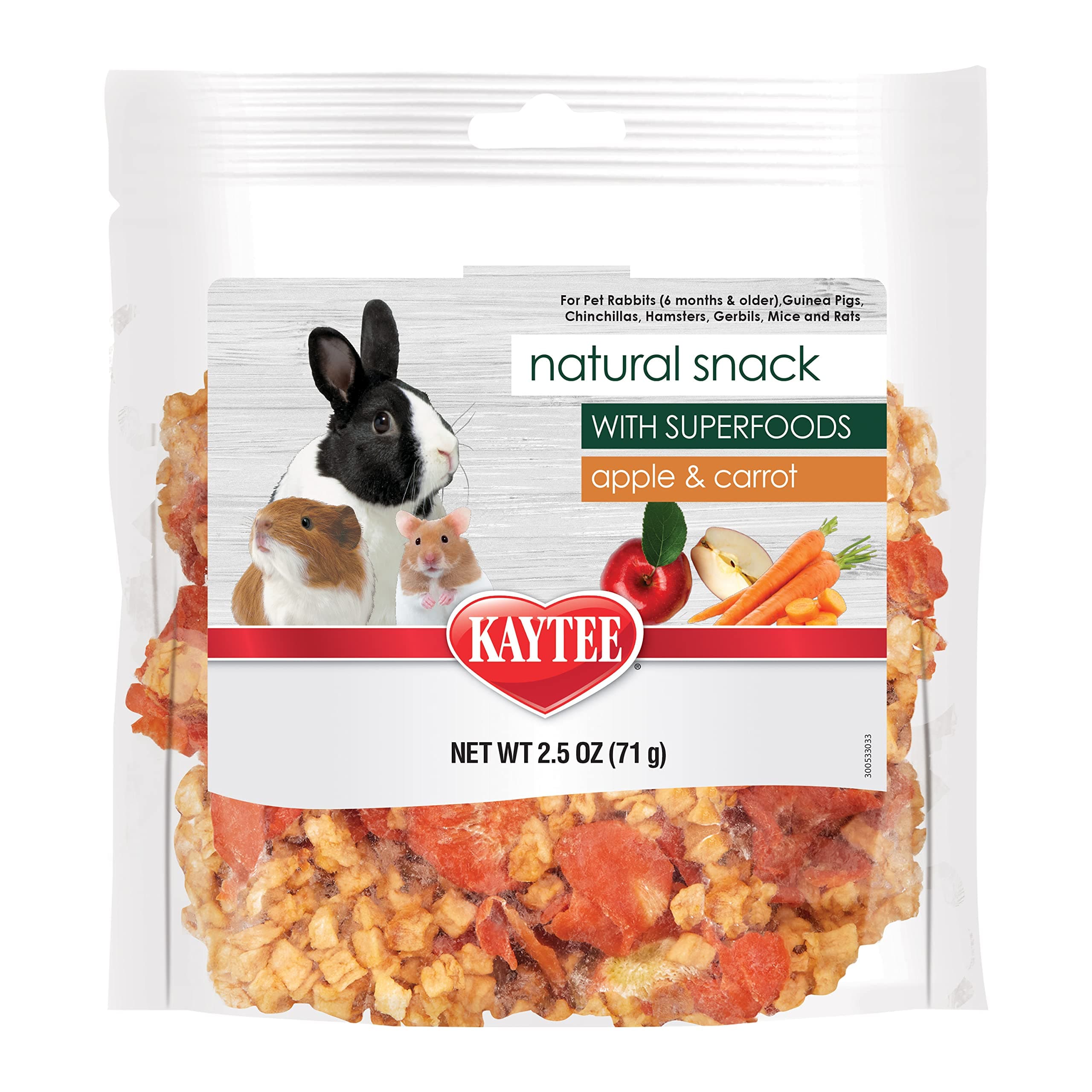 Natural Snack with Superfoods For Pet Guinea Pigs, Rabbits, Hamsters, and Other Small Animals, Apple & Carrot, 2.5 Ounces