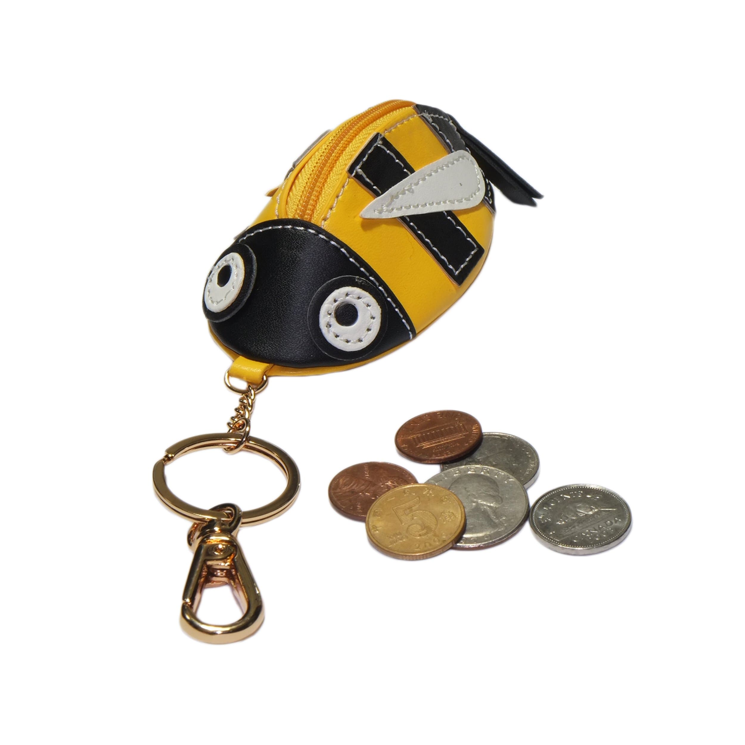 Animal Zipped Coin Purse with Keychain (Yellow Bee)