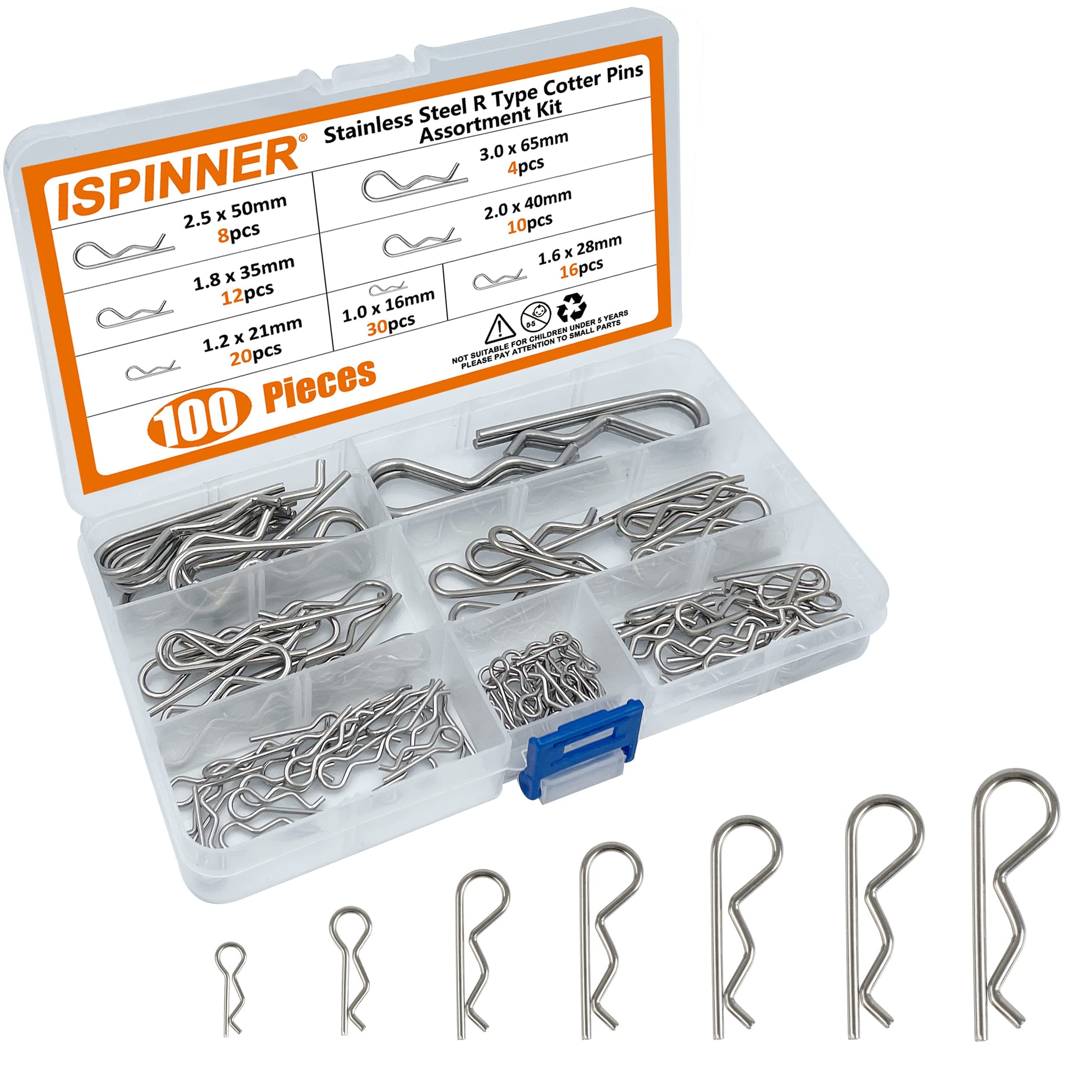 100pcs R Type Cotter Pins Assortment Kit
