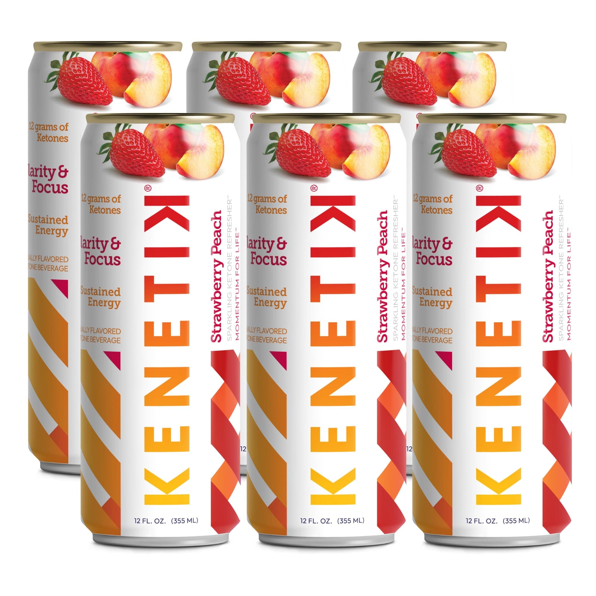 KENETIK Caffeine-Free Focus Drink – Brain Fuel for Mental Clarity and Cognitive Endurance, Sugar-Free, Bioidentical Ketones (D-BHB), 12oz – 6 Pack, Strawberry Peach
