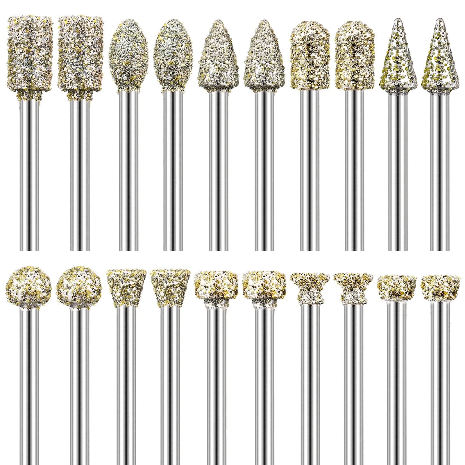 Diamond Grinding Burr Bit Set for Dremel Rotary Tool, 20Pcs Diamond Burr Bits with 1/8 Inch Shank Rotary Tool Accessories for Stone Glass Ceramics Carving, Grinding, Polishing, Engraving