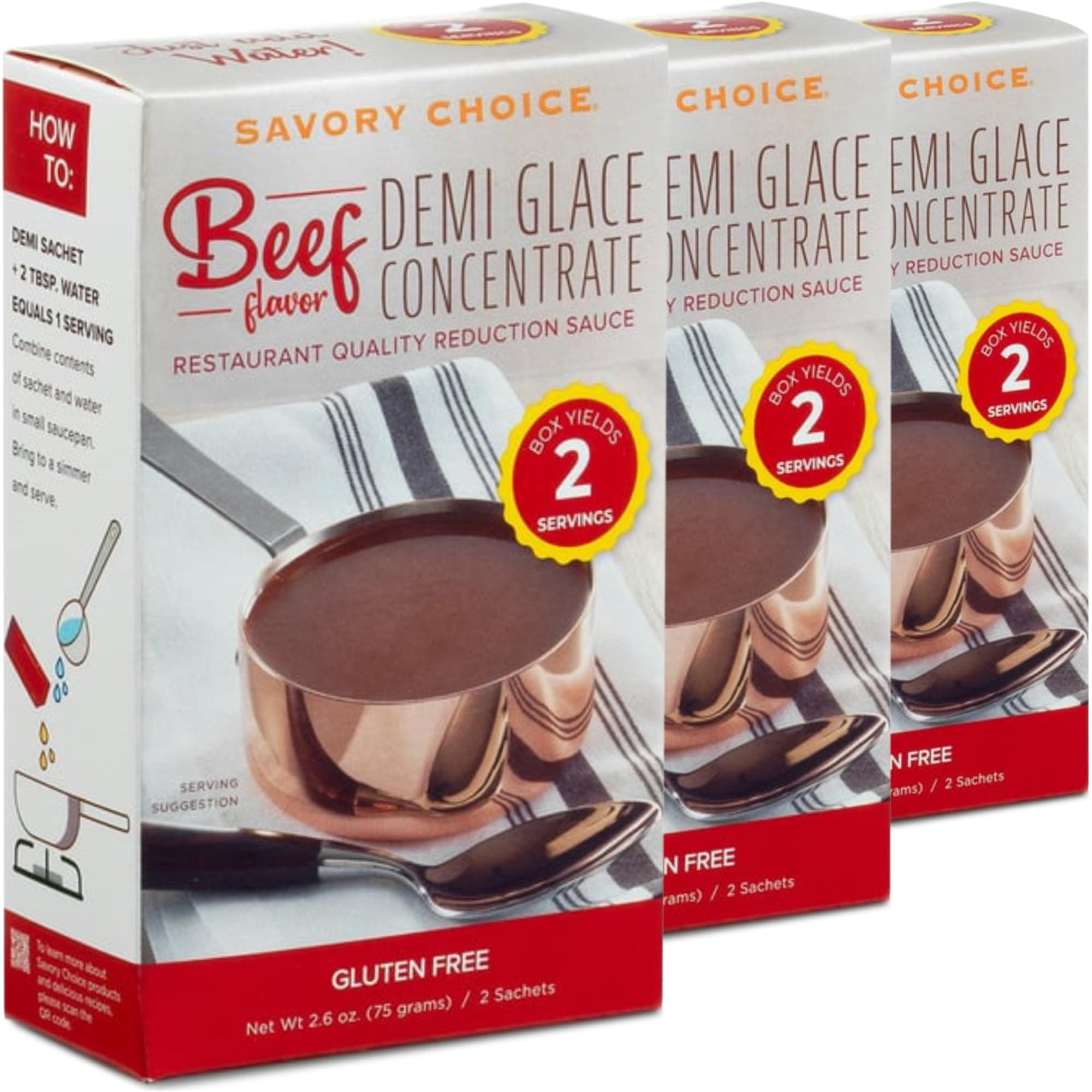 Beef Demi-Glace Concentrate, 3 Boxes of 2 Packets (37.5g) - Gluten-Free, Demi Glace Concentrate