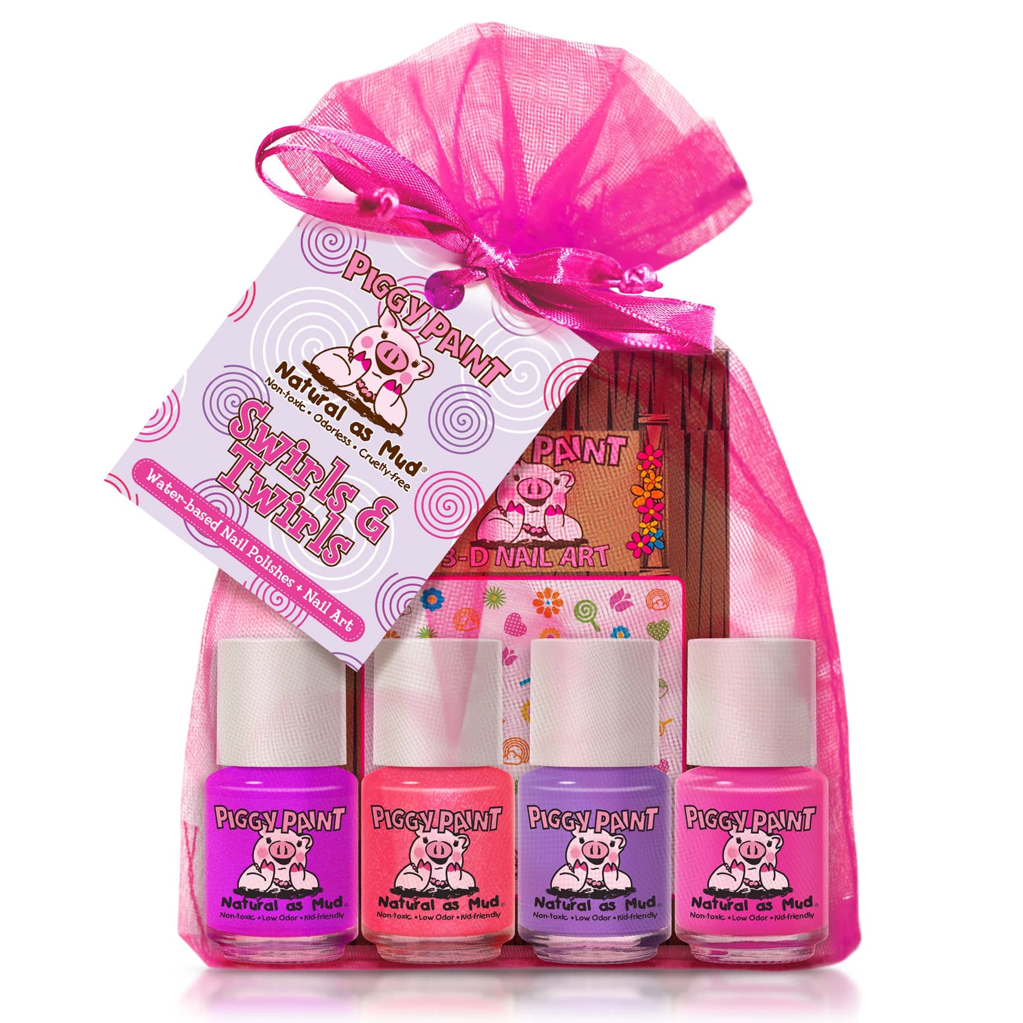 Piggy Paint Non-Toxic Girls Nail Polish Safe, Chemical Free, Swirls and Twirls Gift Set