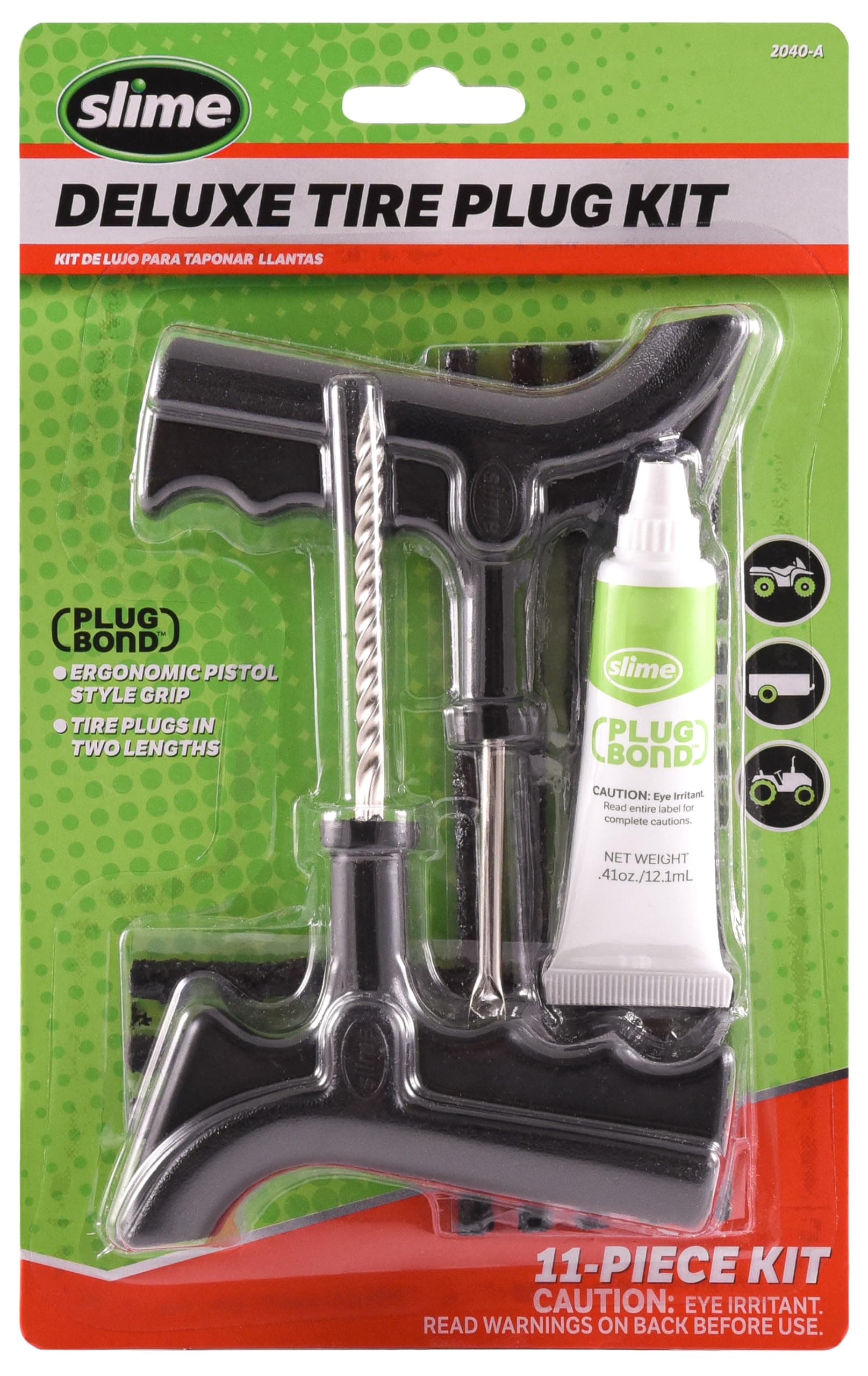 Slime 2040-A Tire Repair Plug Kit, Deluxe, Contains Strings, Tools and Glue, 11 Pieces