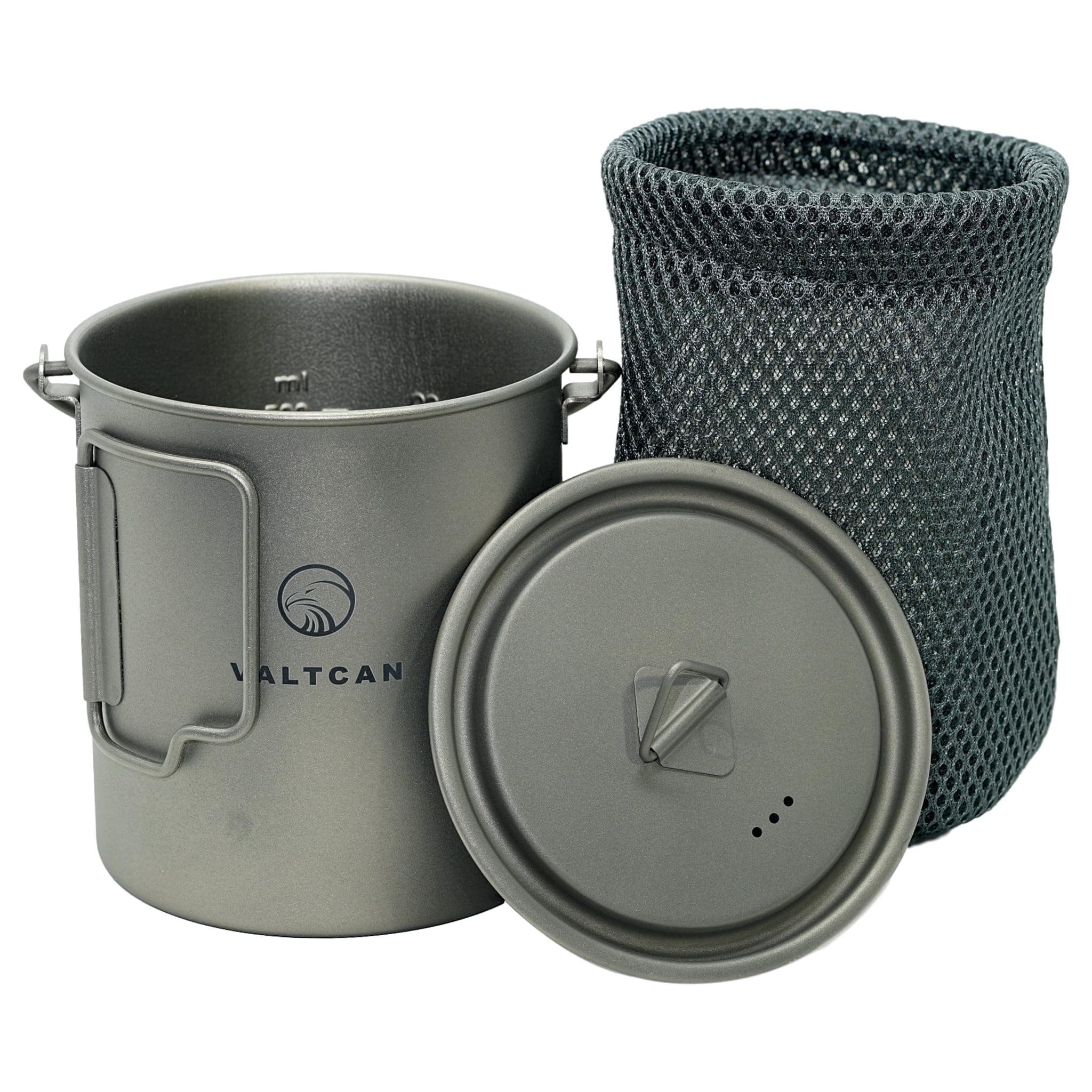 Titanium Pot 750ml Grade 1 Thicker Build, Bail Handle, Tight-Fit Lid, 4.7 oz with Lid Ultralight Camping Mug 25.4 oz Backpacking Cookware for Hiking Bushcraft, No Metallic Taste Mesh Bag