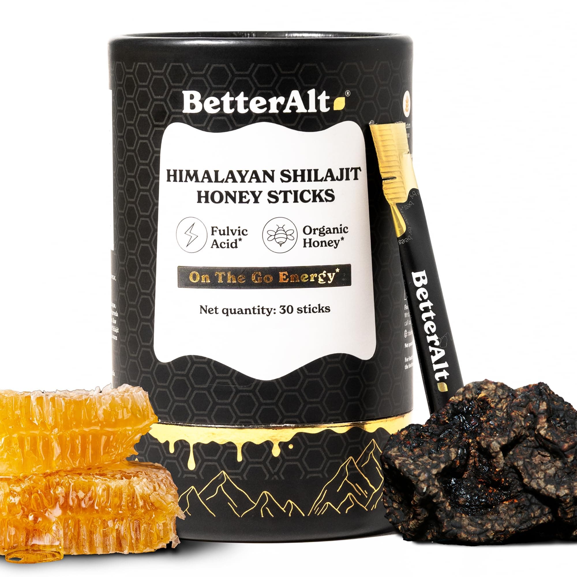 Better Alt Pure Himalayan Shilajit/Shilajeet Energy Sticks with Organic Honey,Naturally Sweeter & Tastier|Helps muscle recovery|Boosts Strength & Improved energy, 85+ Trace Minerals,75%+ Fulvic Acid