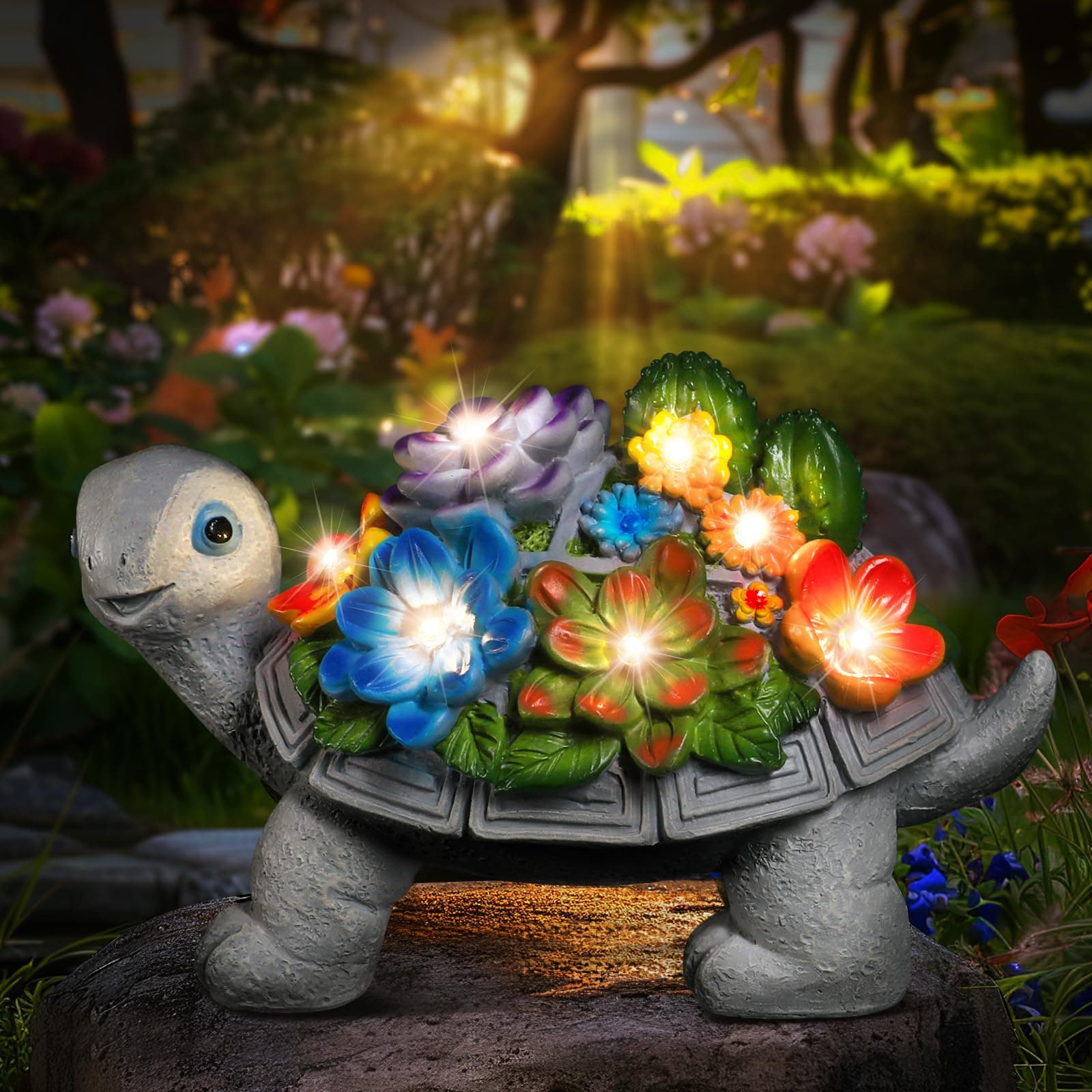 Linkax Solar Garden Statues, Turtle Garden Outdoor Decor, Tortoise Figurine with Succulent 7 LED Lights, Yard Decorations Outdoor for Patio Lawn Backyard Balcony, Gifts for Mom Grandma Women