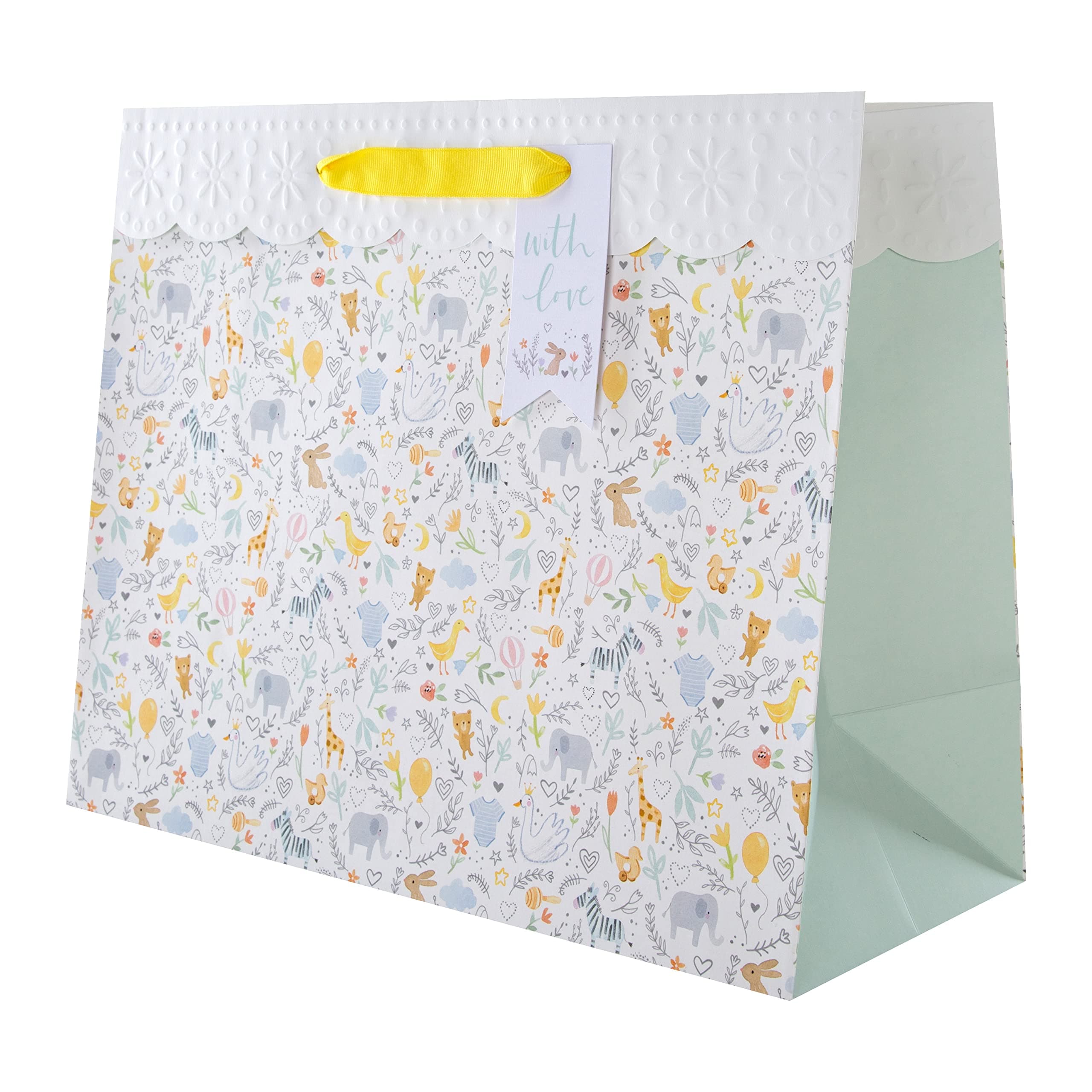 Hallmark Large New Baby Gift Bag - Cute Illustrated Design, Cute Animals Gift Bag
