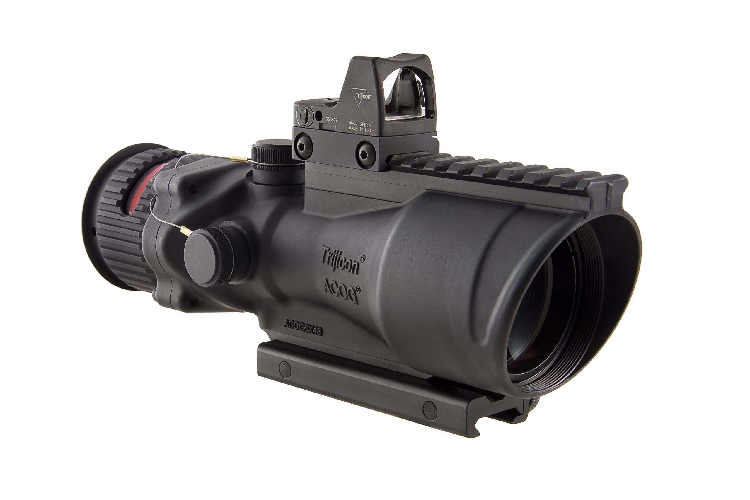 6x48mm ACOG Dual Illumination Red Chevron .308 Ret Rail 6.5 MOA RMR 2 Sight TA75 Mount Black Optics