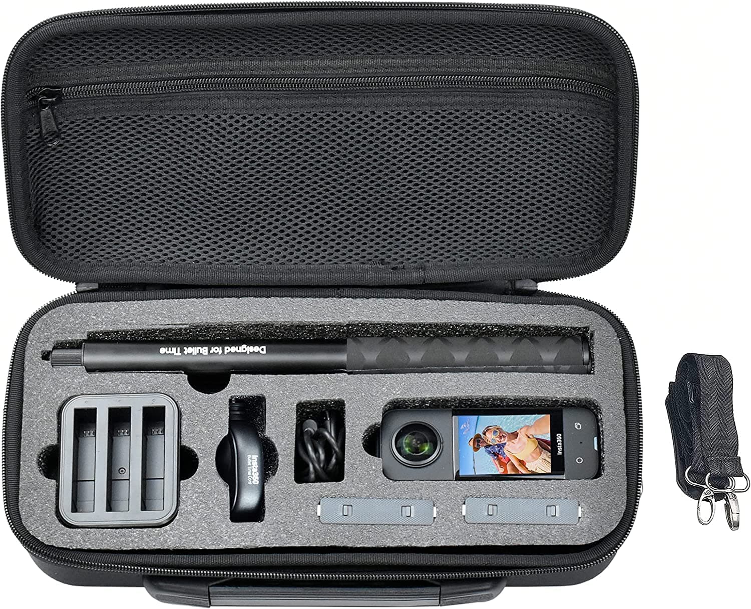 Fotoleey Carry case for insta360 X4 Air, X3 and X2,Hard Shell, Anti-Scratches, with Adjustable Shoulder Strap, Fits Bullet Time Stick