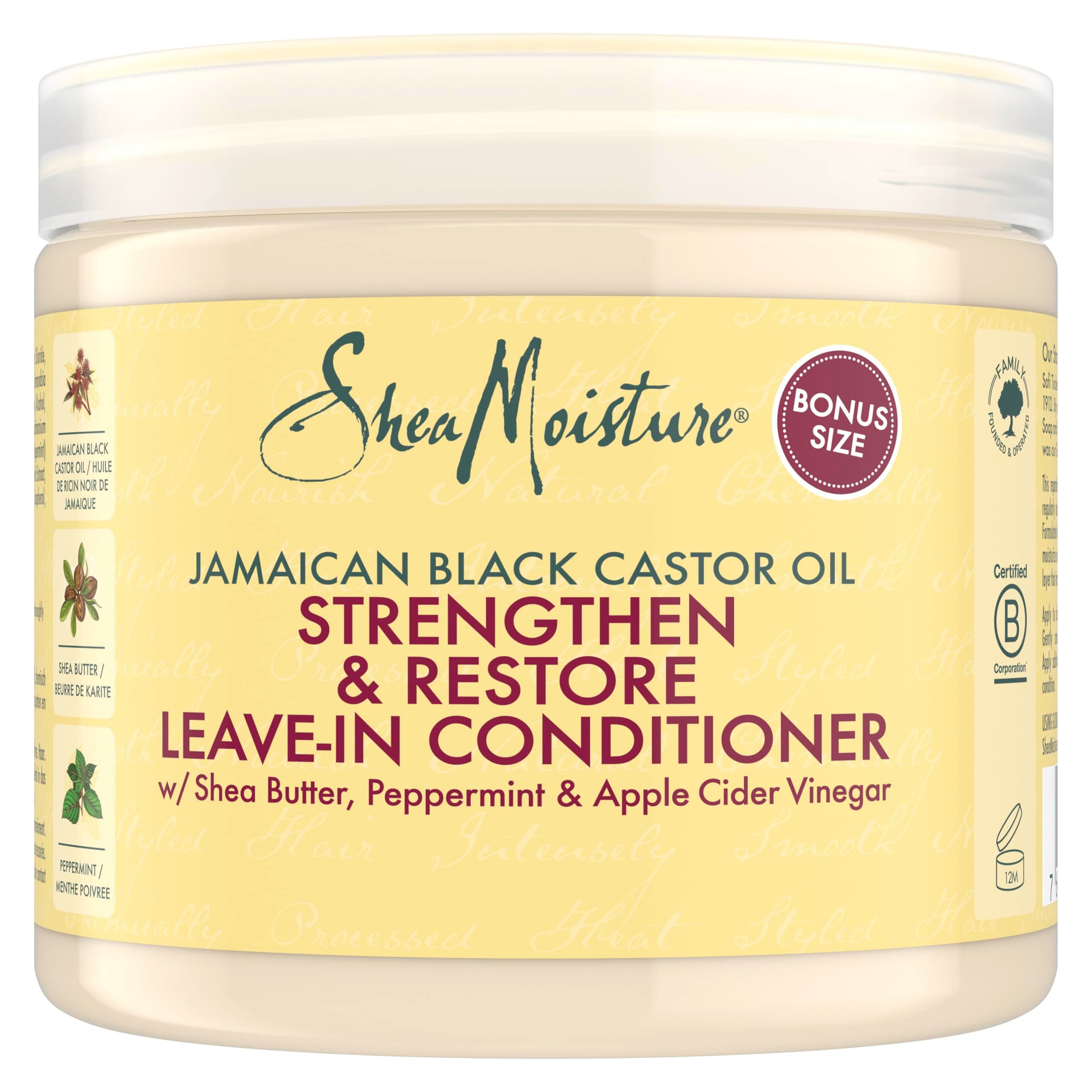 SheaMoisture Jamaican Black Castor Oil Leave-In Conditioner – Sulphate-Free with Shea Butter & Peppermint – Restores Moisture, Softens & Detangles – For Damaged, Colour-Treated & Curly Hair 431 ml