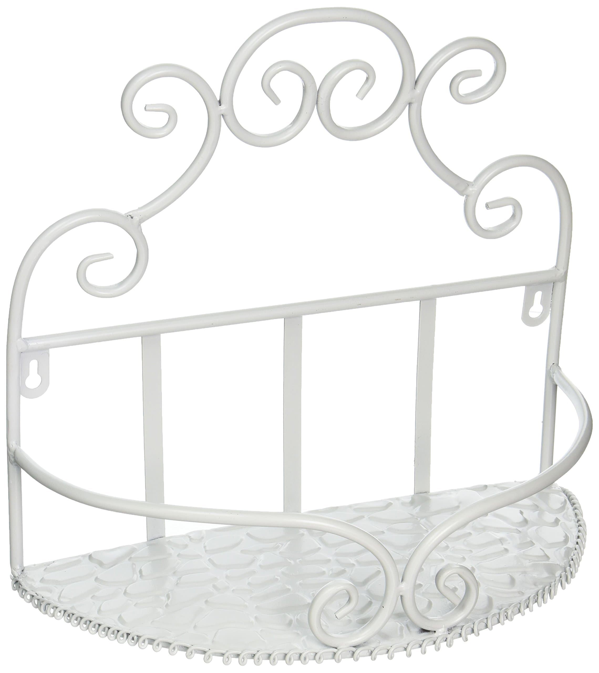 FA Decors Charming White Iron Scroll Work Wall Shelf Bathroom Organizer