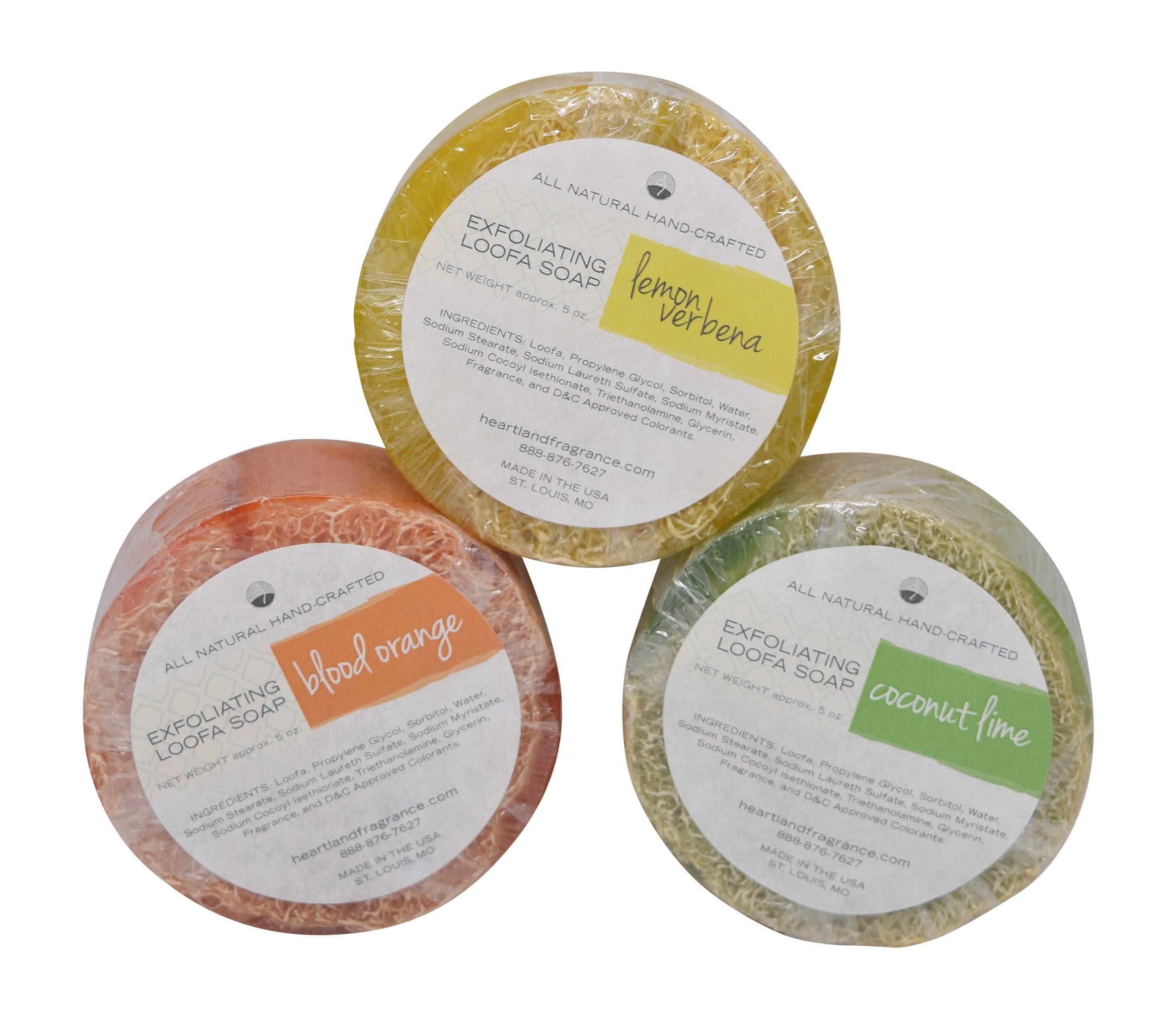 Handmade Exfoliating Loofah Bar Glycerin Soap (5 Oz Each) in Gift Box (Blood Orange/Lemon Verbena/Coconut Lime)