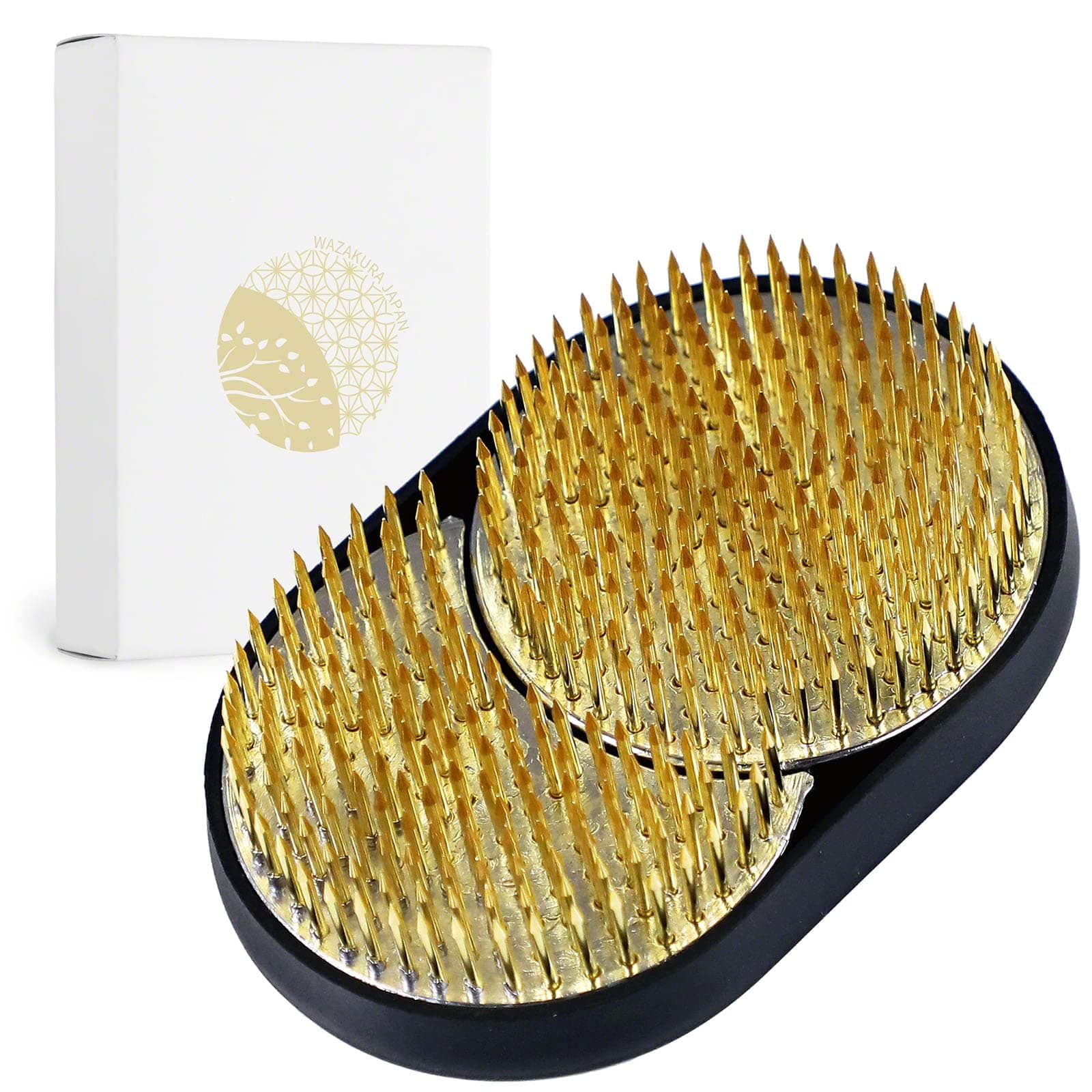 Sun and Moon Ikebana Kenzan, Made in Japan, Pin Frog Japanese Flower Holder for Floral Arrangement - 3-3/4"x2-1/4(93x59mm) Brass