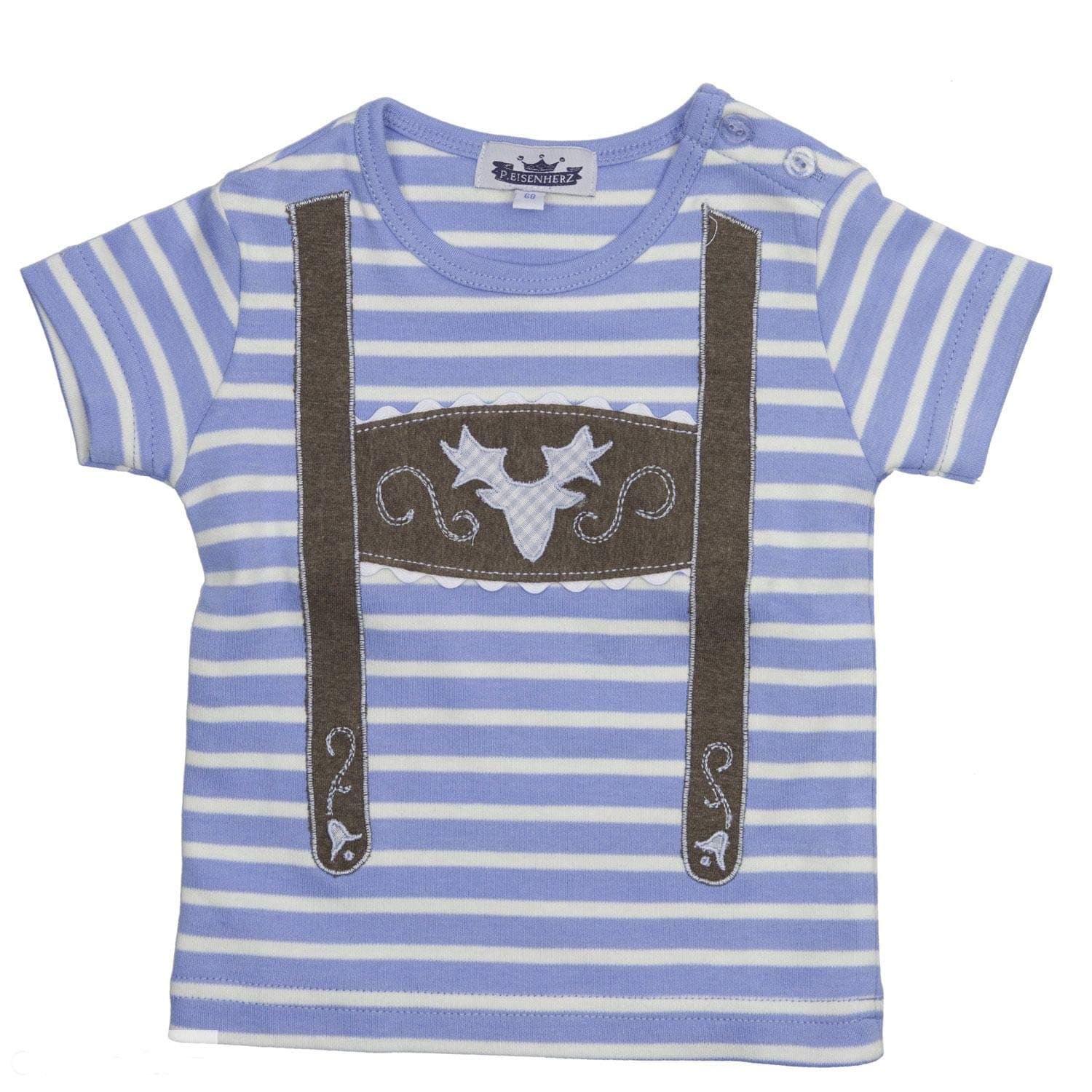Baby Shirt Striped Light Blue / White with Felt Appliqué Braces Antlers