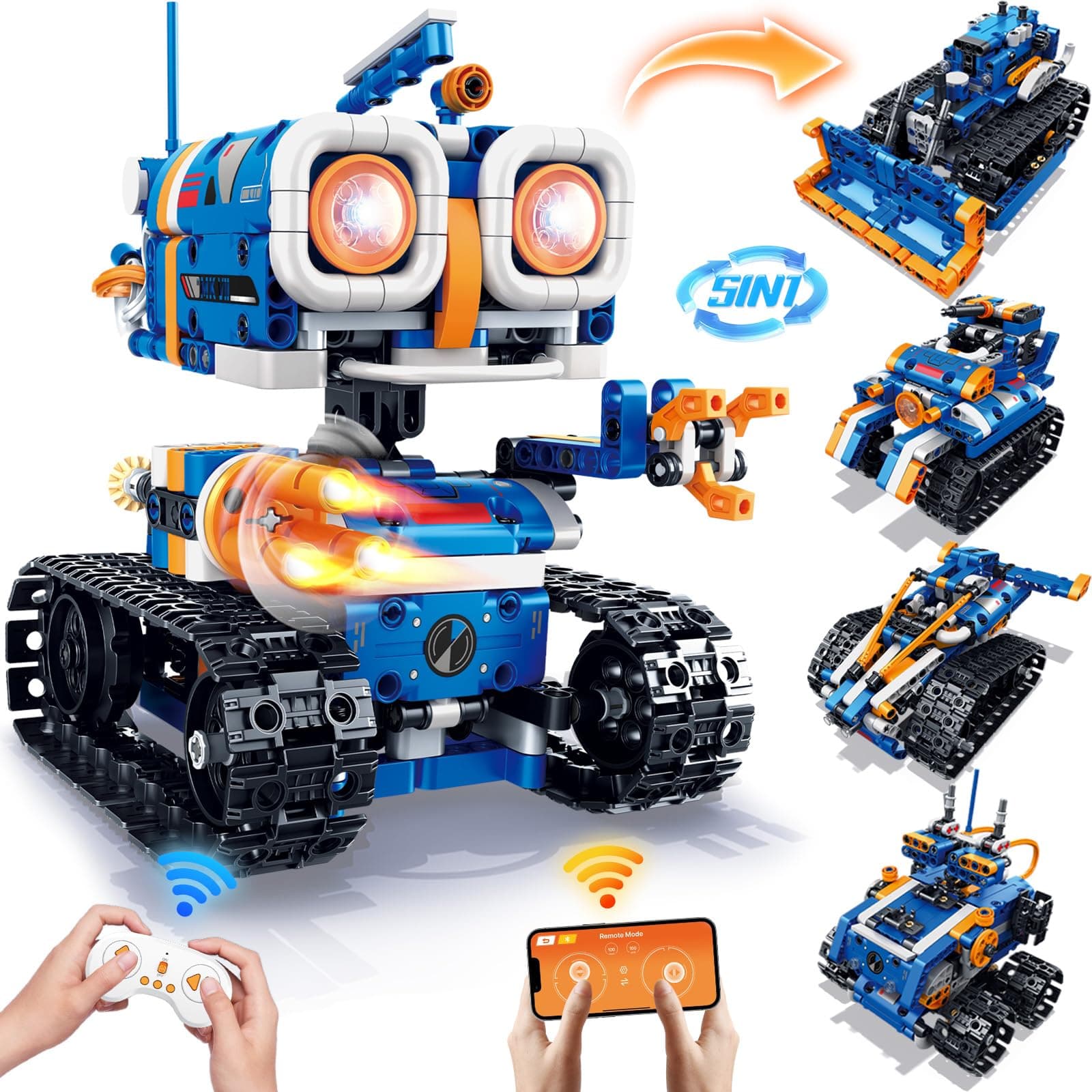 STEM Robot Building Toys for Kids, 5 in 1 Rechargeable Remote & APP Controlled Robotics Kit Build A Robot Toys, Birthday Gifts for Boys Aged 6 7 8-14+ (560 PCS)