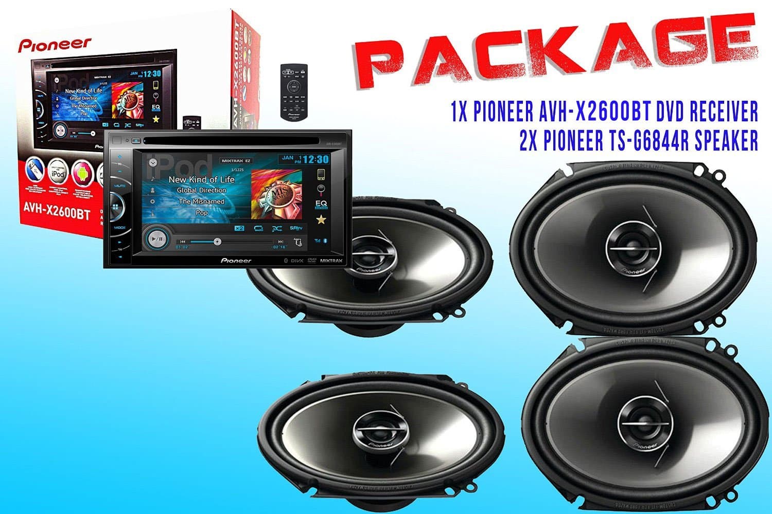 PACKAGE ! Pioneer AVH-X2600BT DVD Receiver + Two Set Pioneer TS-G6844R Car Speakers - 4 Speakers
