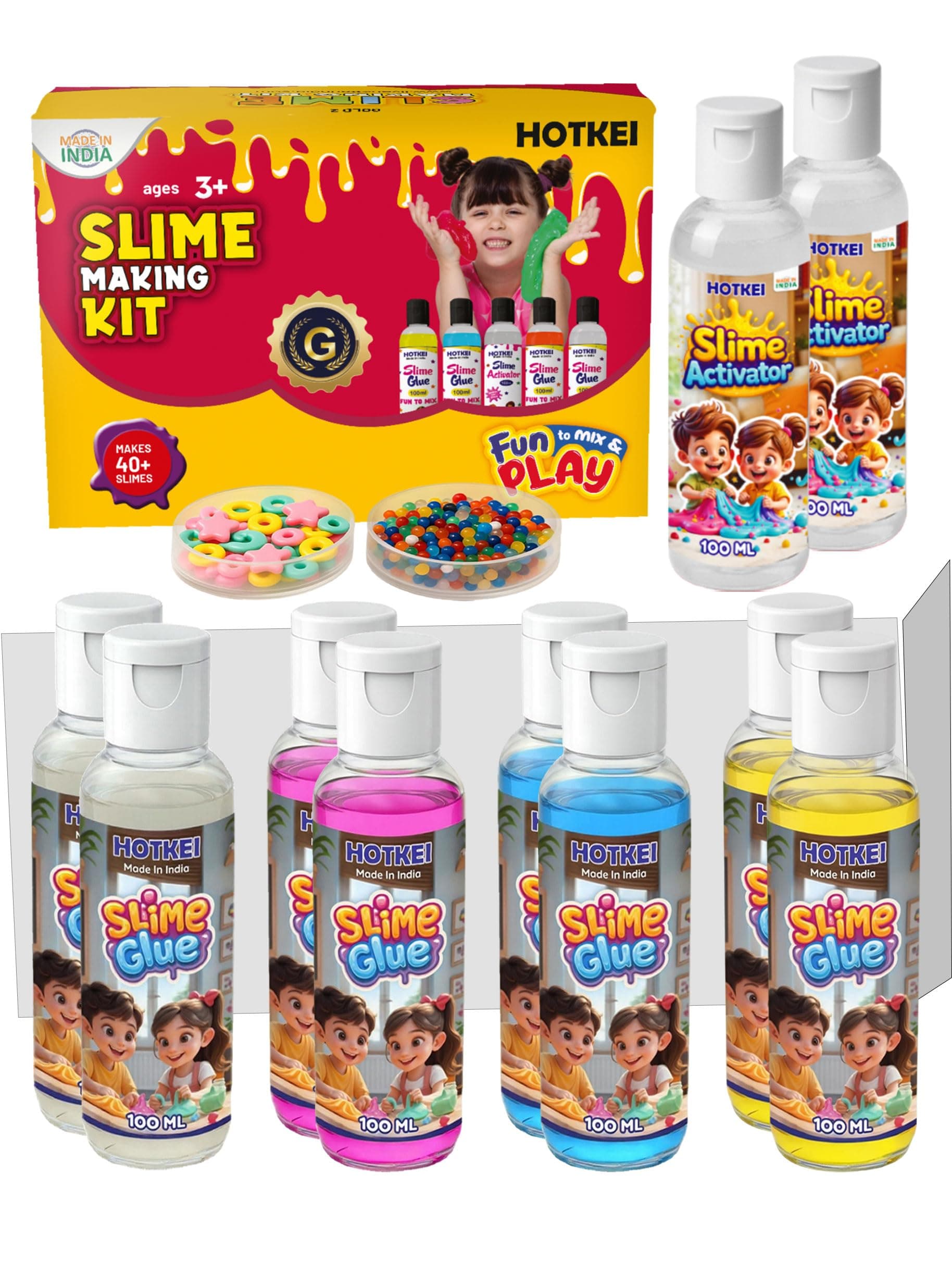 HOTKEI (Make 40+ Slimes) Multicolor Scented DIY Magic Toy Slimy Slime Activator Glue Gel Jelly Putty Making kit Set Toy for Boys Girls Kids Slime Activator Making Kit