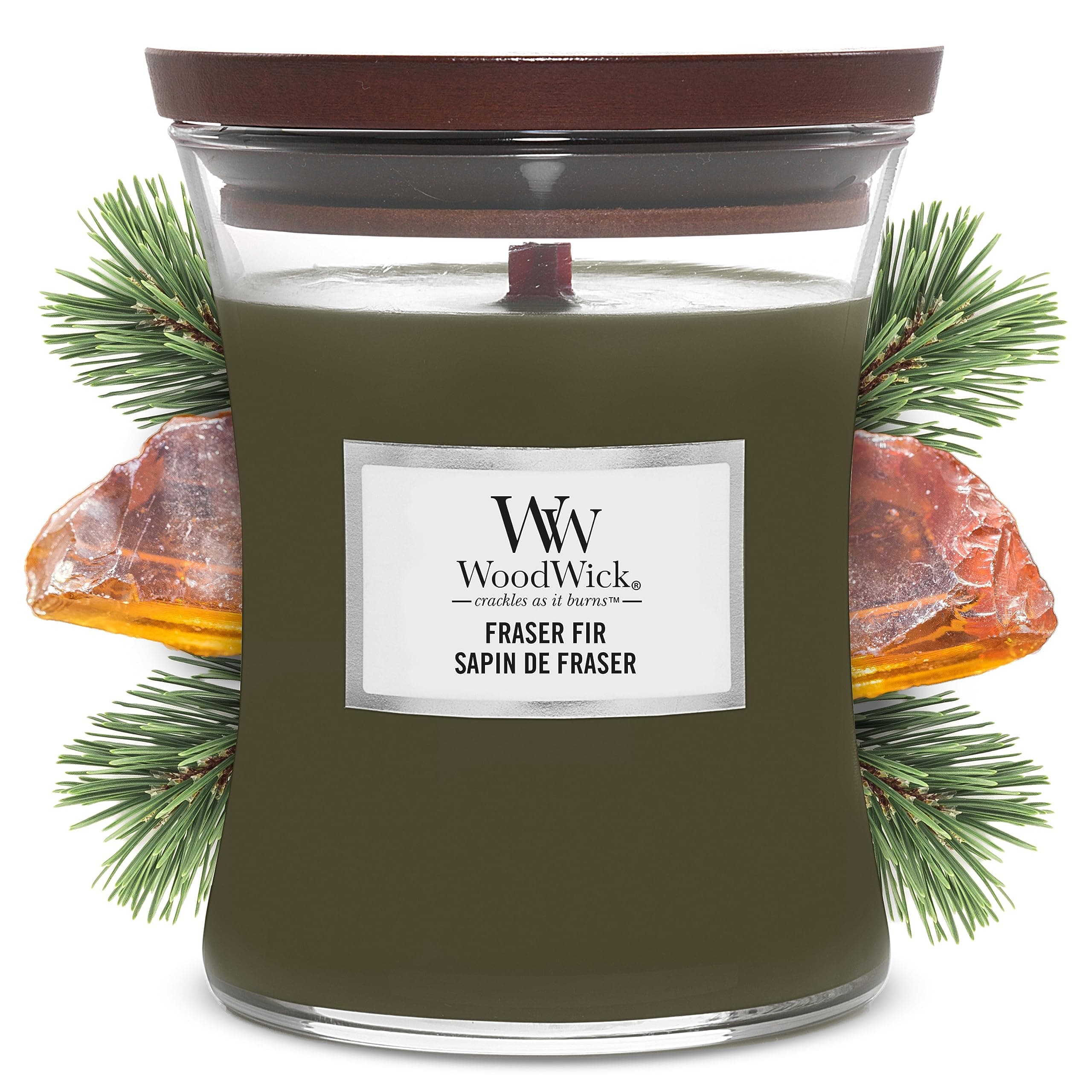 Woodwick Medium Hourglass Scented Candle | Fraser Fir | with Crackling Wick | Burn Time: Up to 60 Hours