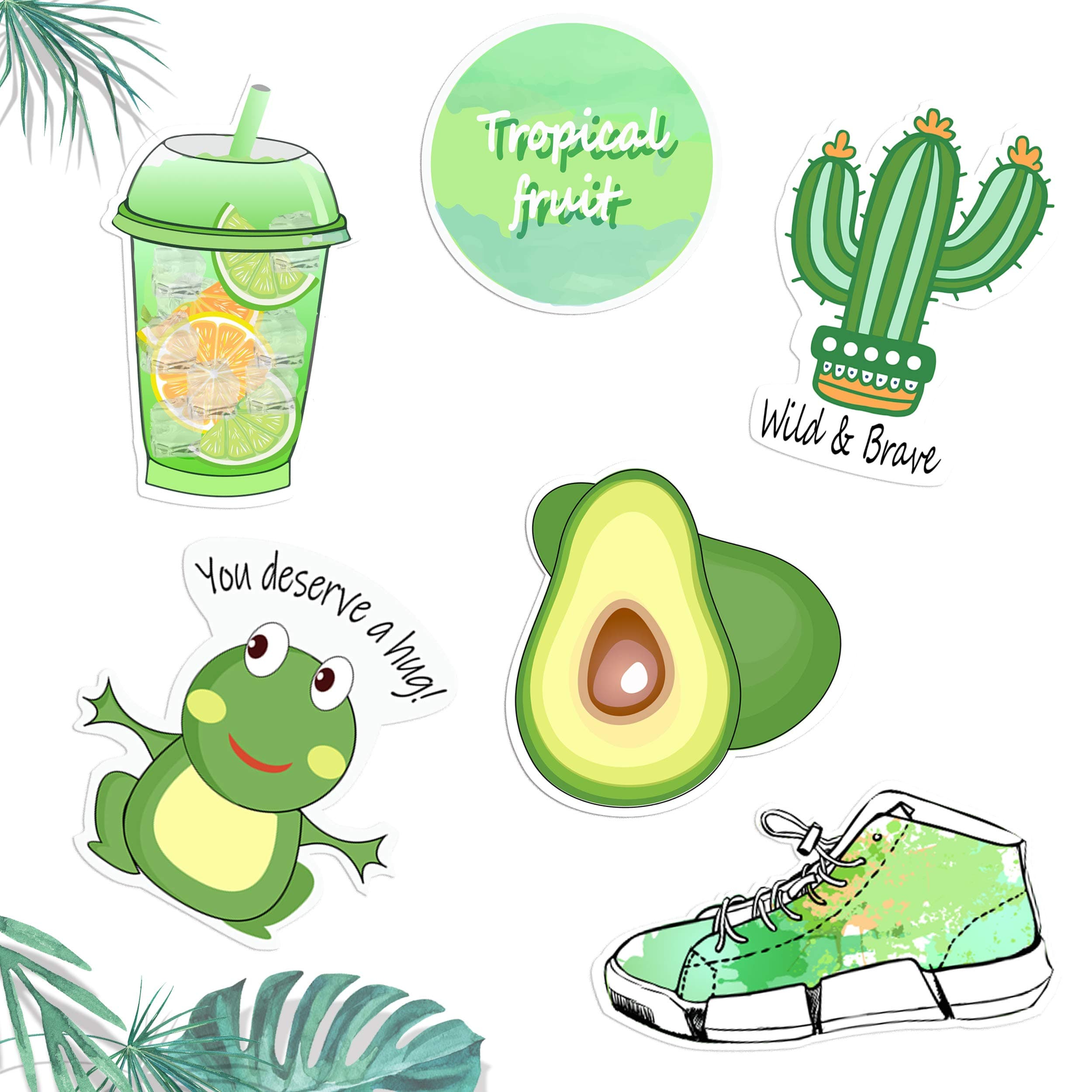 Avocado Green Vinyl Sticker Series， Decal for Laptop MacBook Computer Phone Pad，Fresh and Elegant Emerald Cacti，Lemon Drinks, Perfect Decal in Summer!