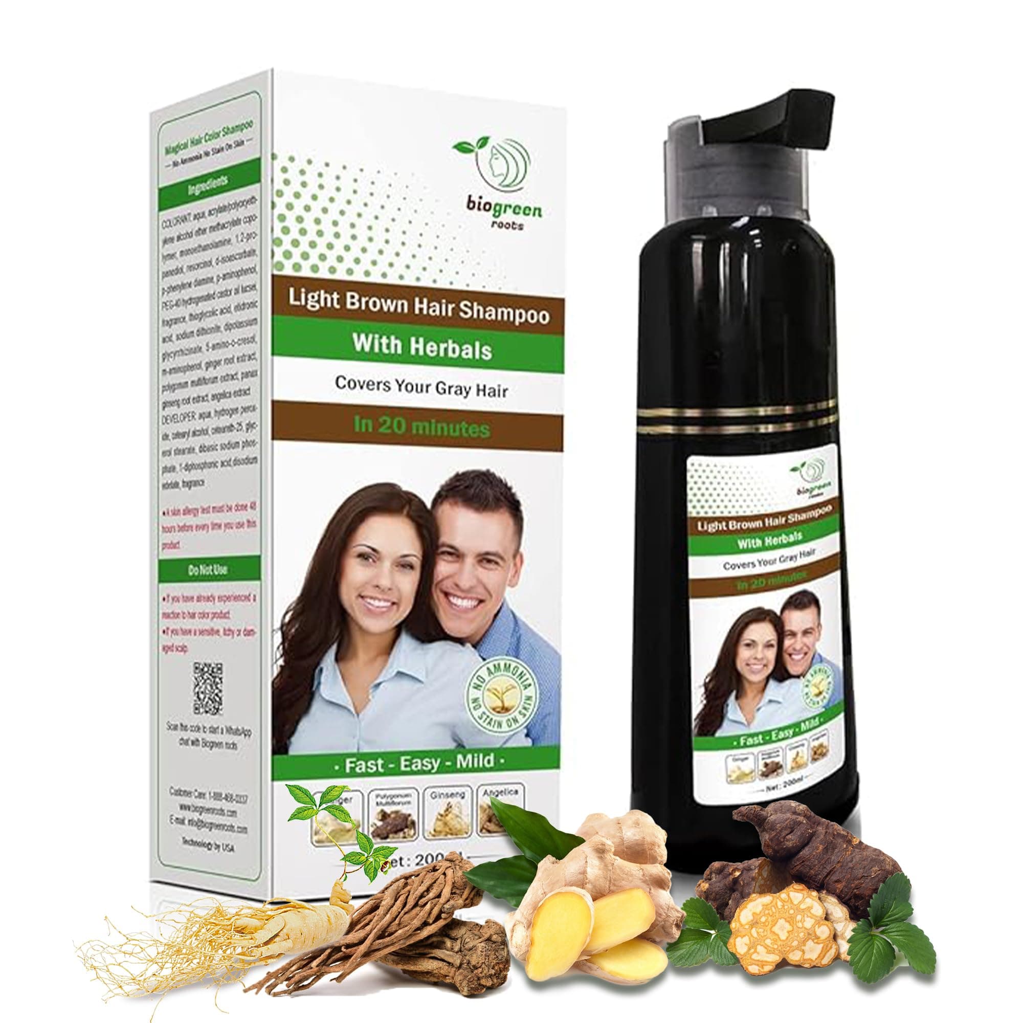 Biogreen Roots Ammonia-Free Herbal Hair Shampoo - Effectively Covers Gray Hai...