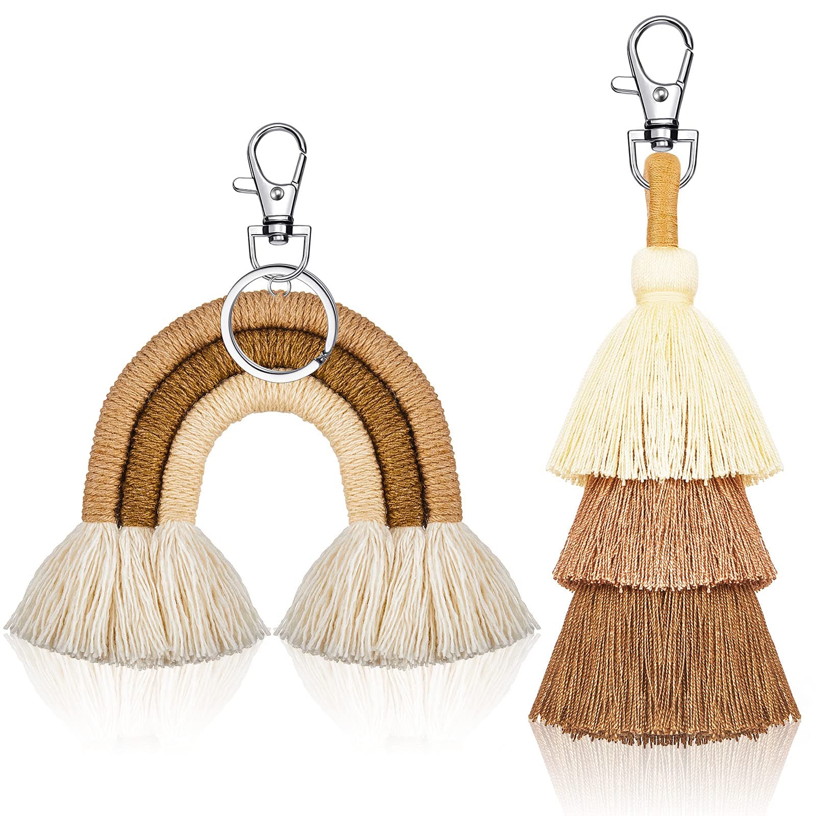 HicarerHicarer 2 Pieces Boho Rainbow Keychains Pom Pom Tassel Macrame Keychains for Women