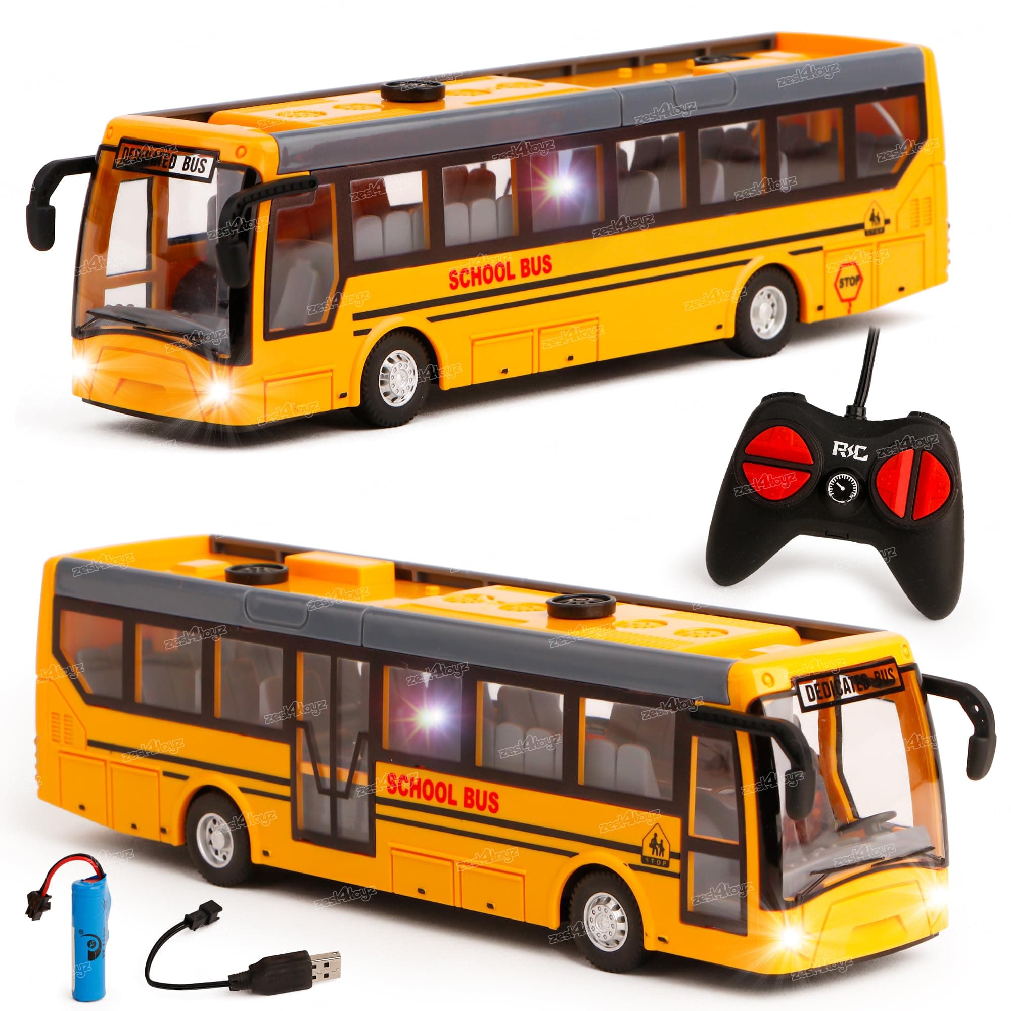 Zest 4 Toyz Remote Control Toy for Kids RC School Bus with Sounds and Lights USB Rechargeable RC Bus Toys Suitable for 3+ Years Boys and Girls Multicolor