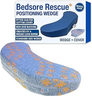Bedsore Rescue Positioning Pillow Wedge + Cover - Tailbone, Sacrum, Buttocks - Standard Size for 100-250lbs - Hypoallergenic + Moisture Proof - Non-Slip Bottom Turning Wedge - Medical Grade