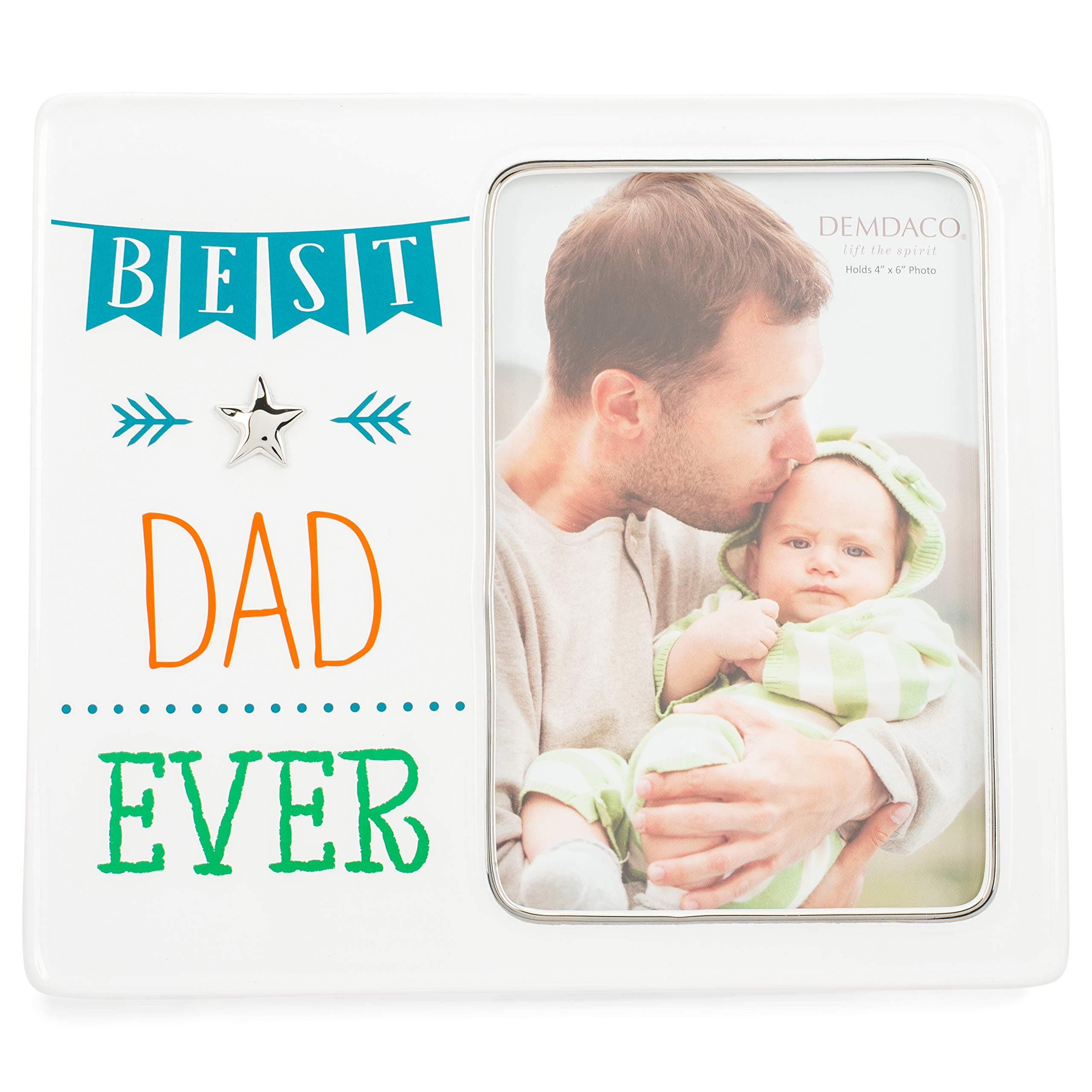 DEMDACO Best Dad Ever 8 x 7 Ceramic with Metal Accents Picture Frame
