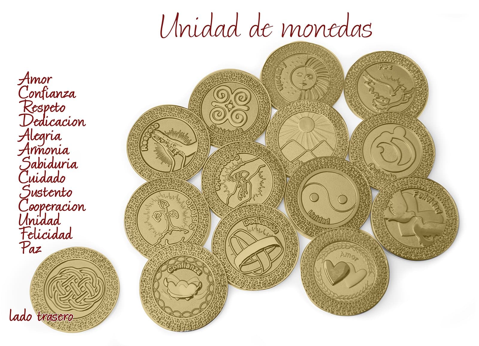 Gold Spanish Unity Coins, Wedding Arras, Arras de Boda, Wedding Coins, Spanish Words are on These Coins,